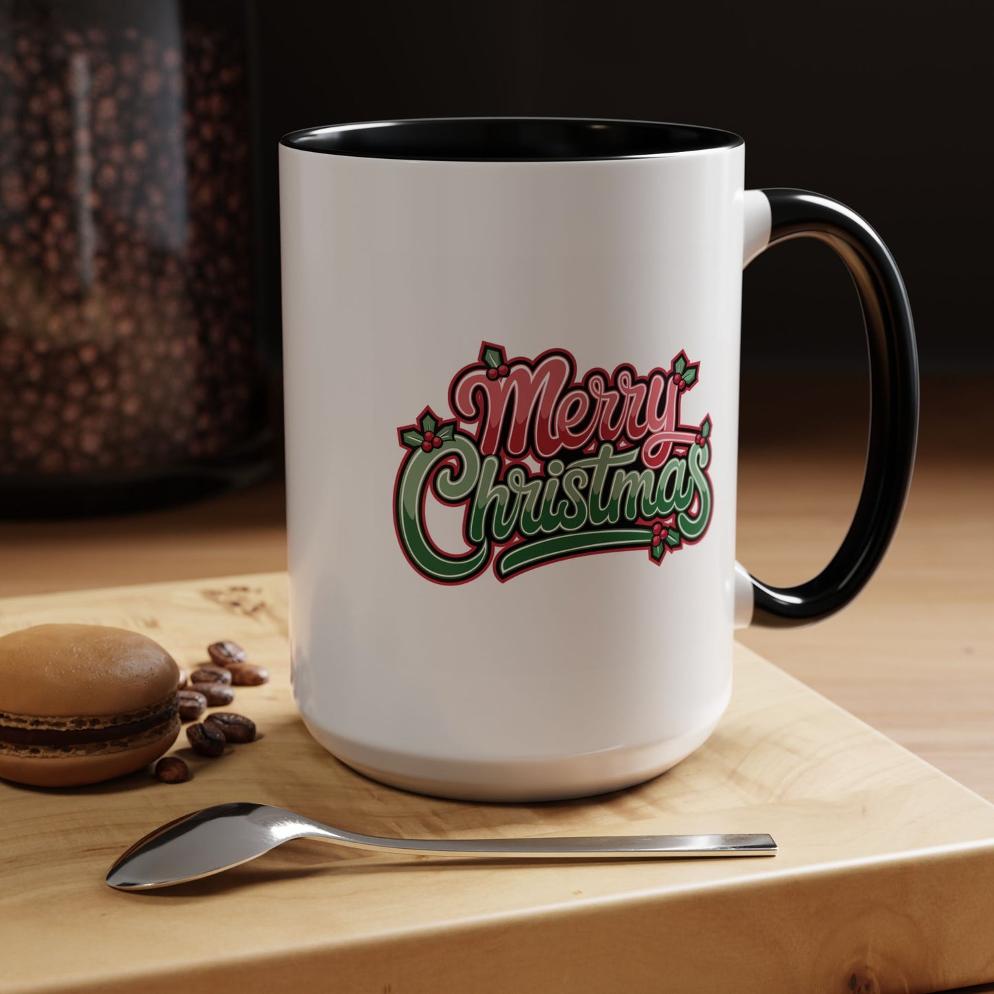 Christmas Mug - Merry Christmas Red & Green Text Mistletoe