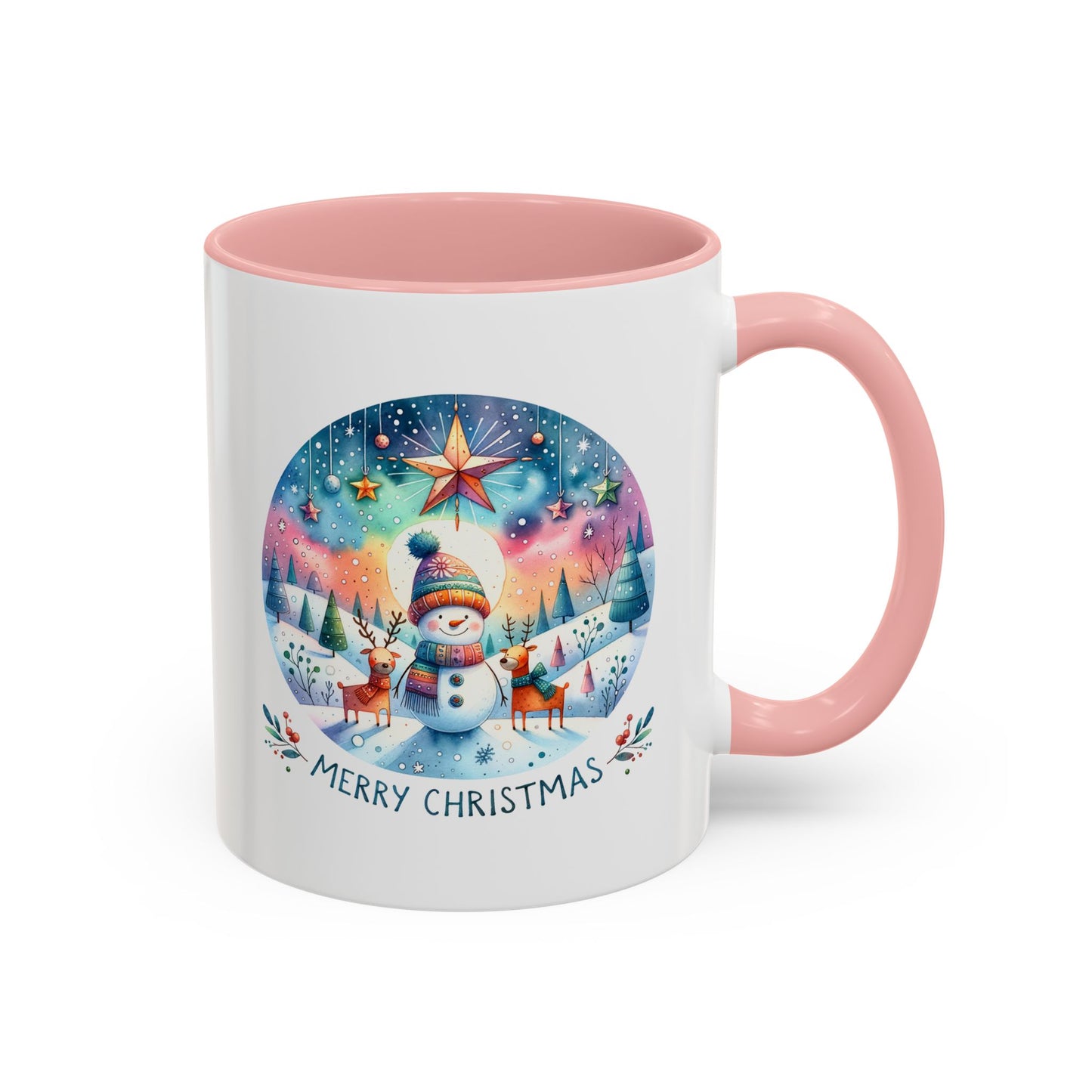 Christmas Mug - Merry Christmas Blue Text Snowman Star Reindeer