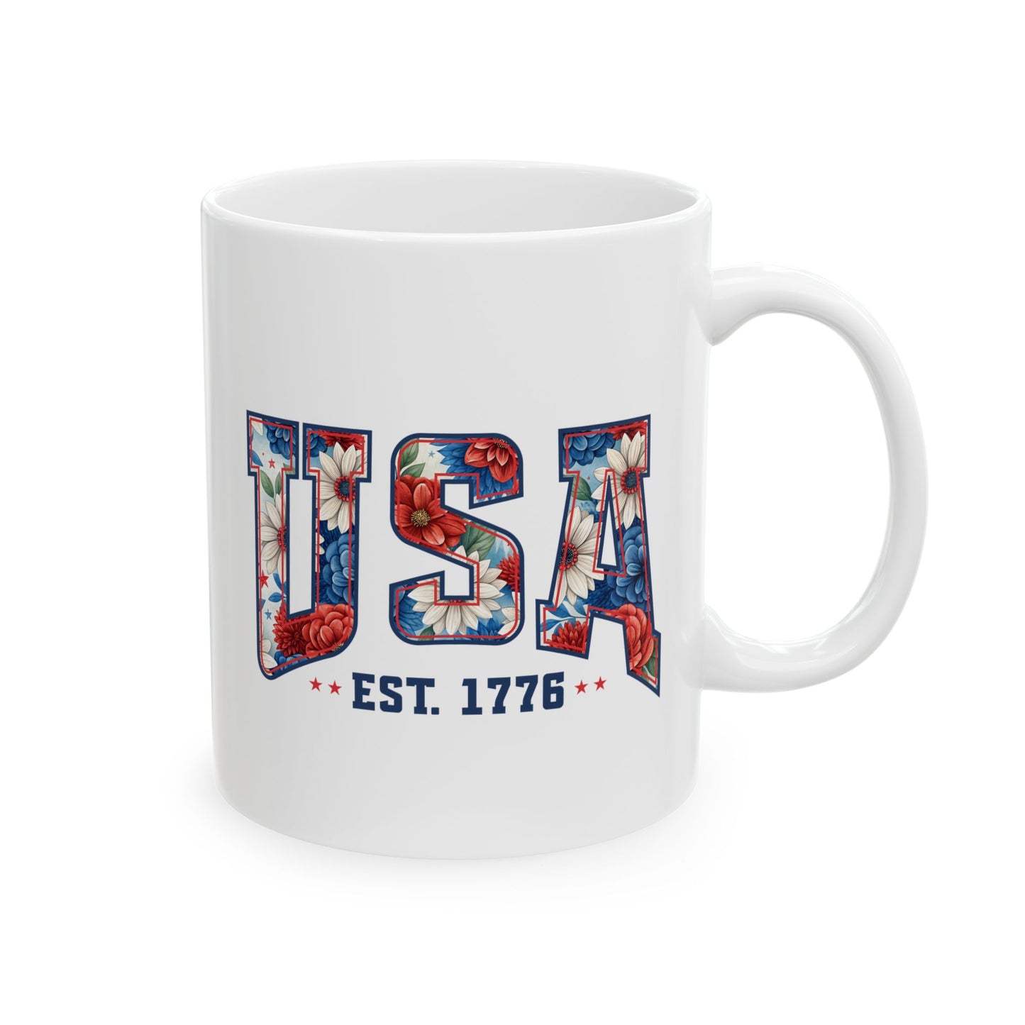 4th of July Mug - USA EST 1776 Floral