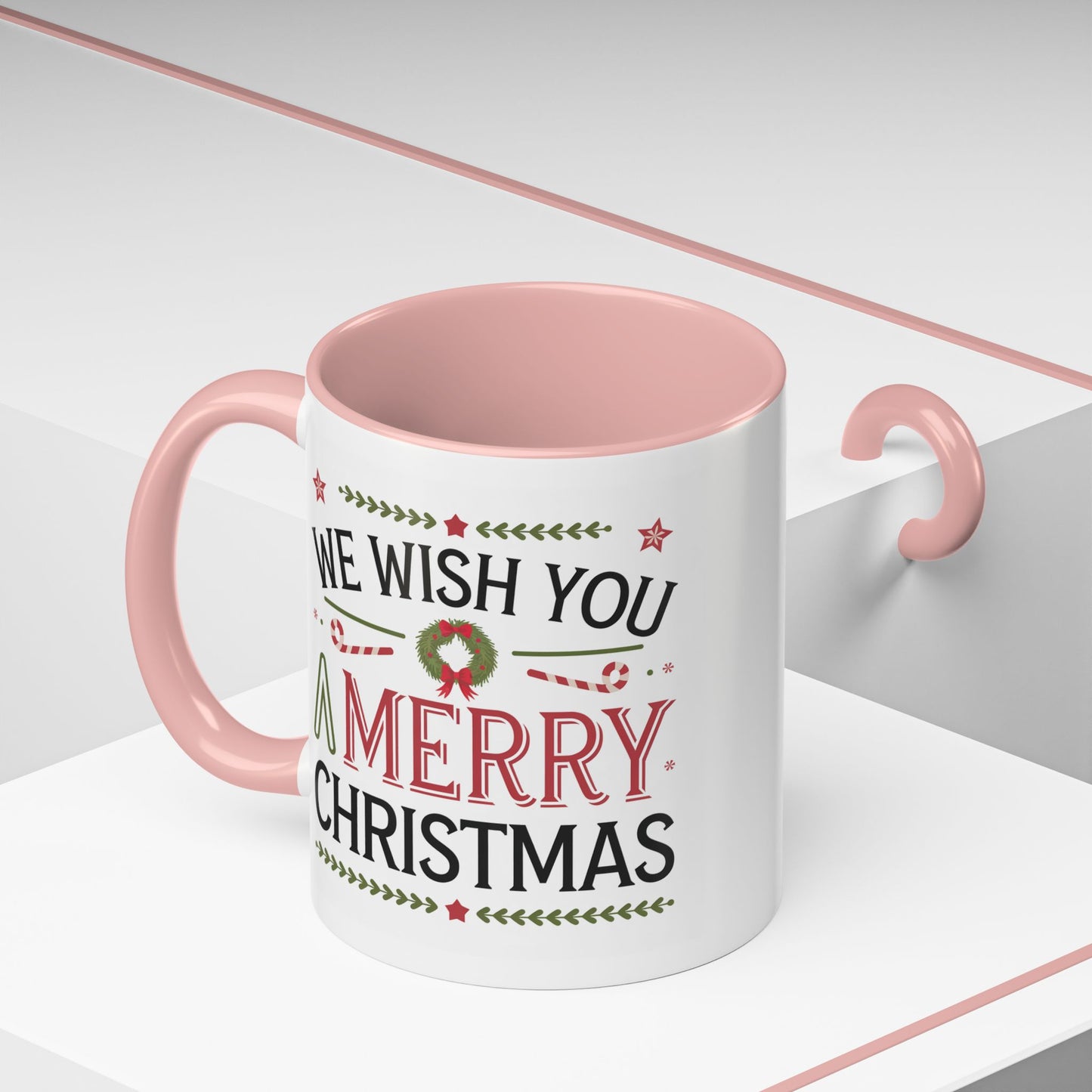Christmas Mug - We Wish You a Merry Christmas Blue Green & Red Text
