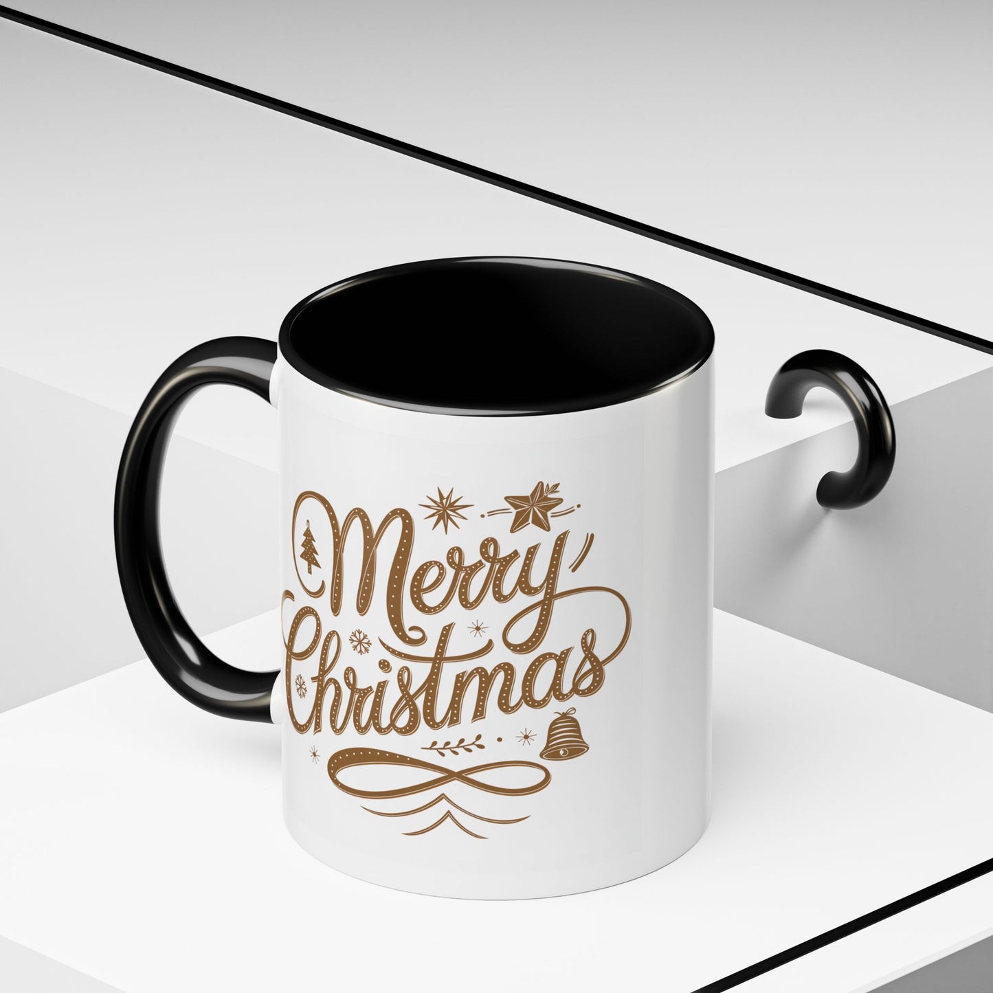 Christmas Mug - Merry Christmas Gold Text Tree Star Ornaments