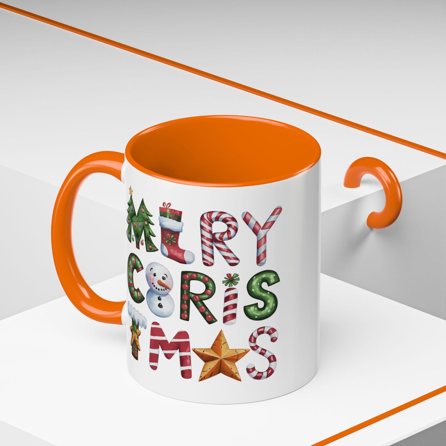 Christmas Mug - Merry Christmas Green Red & Gold Patterned Text