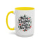 Christmas Mug - Merry Christmas and a Happy New Year Black Text Tree Ornaments Presents