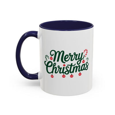 Christmas Mug - Merry Christmas Green Text Ornaments Candy Canes