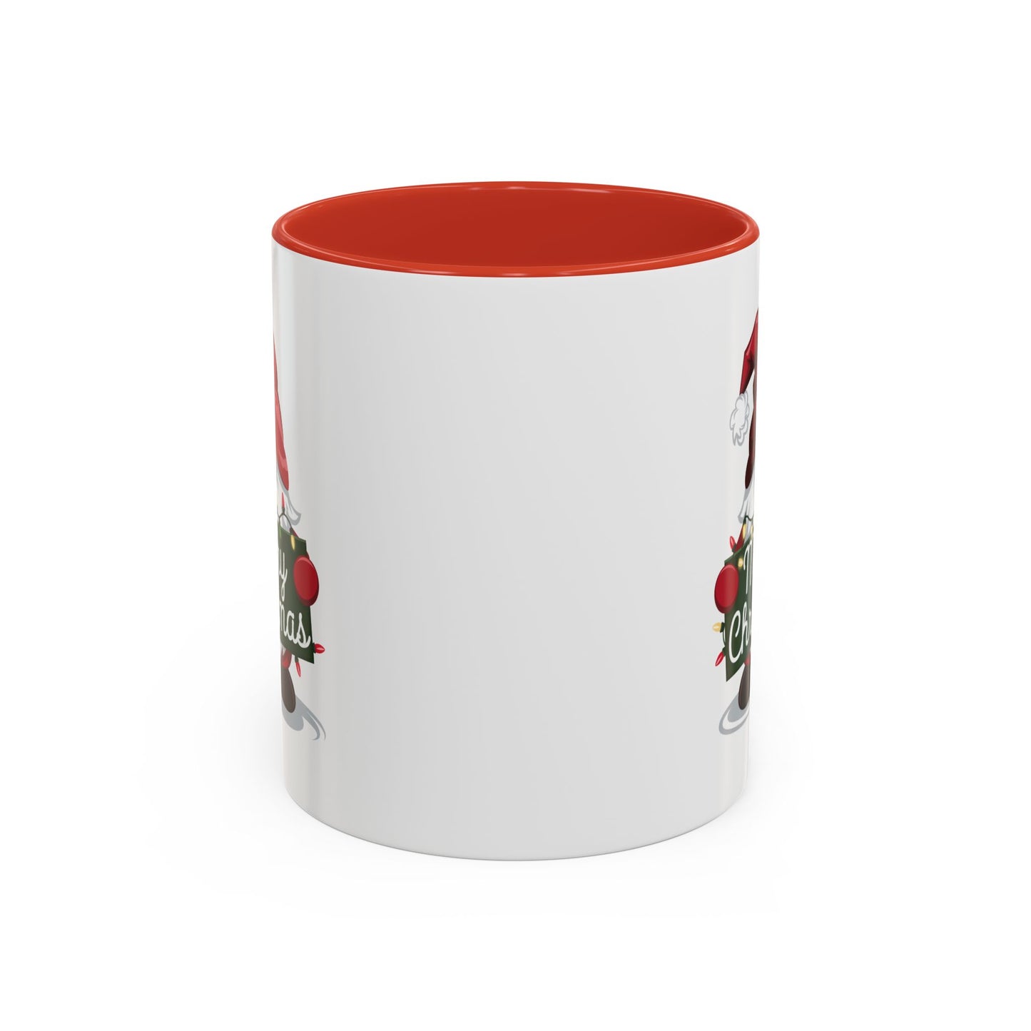 Christmas Mug - Merry Christmas White & Green Text Gnome Lights