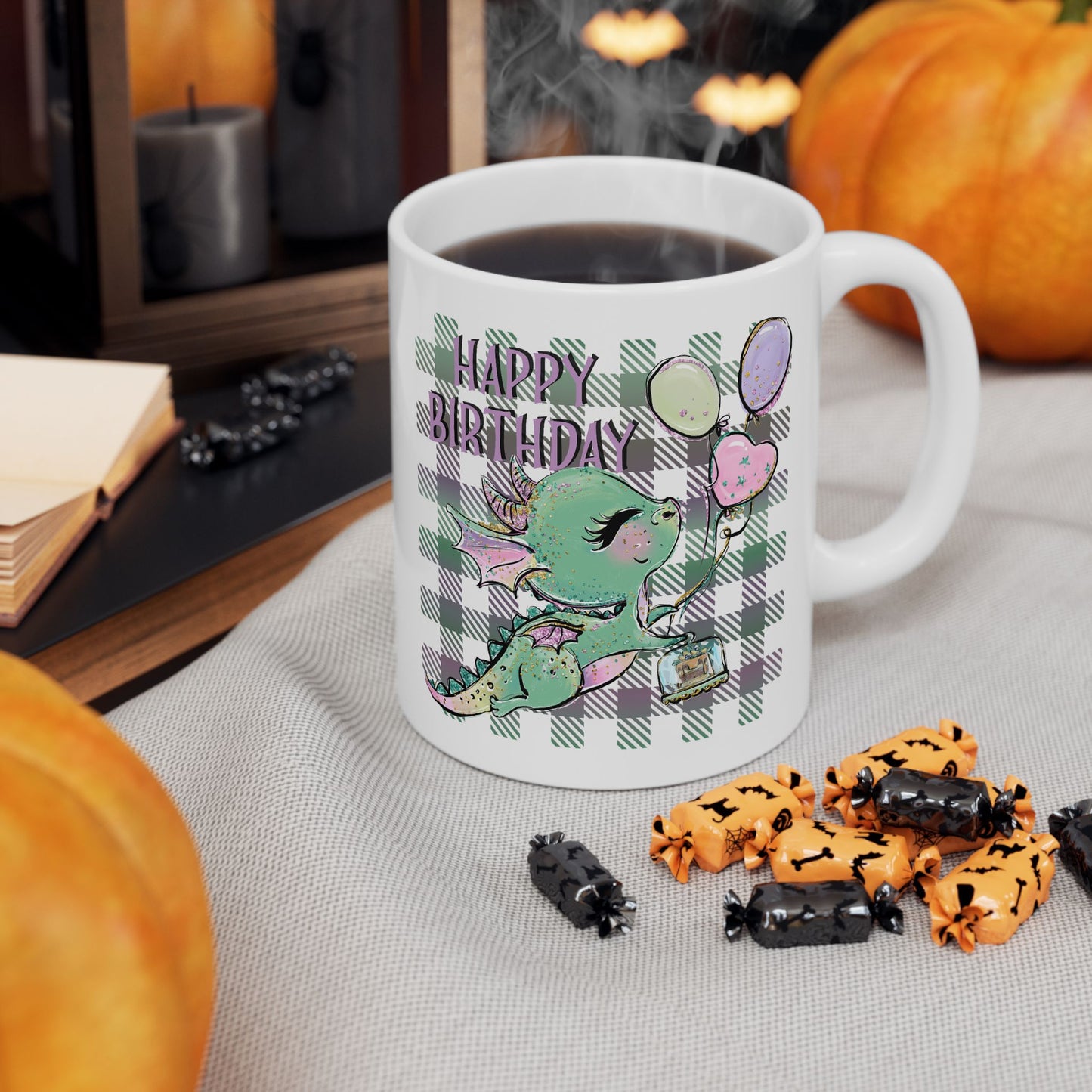 Birthday Mug - Happy Birthday Dragon With Balloons