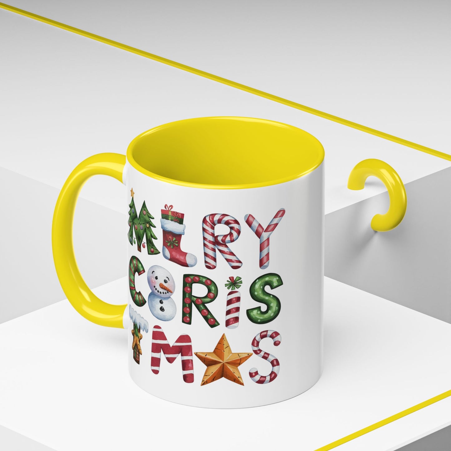 Christmas Mug - Merry Christmas Green Red & Gold Patterned Text