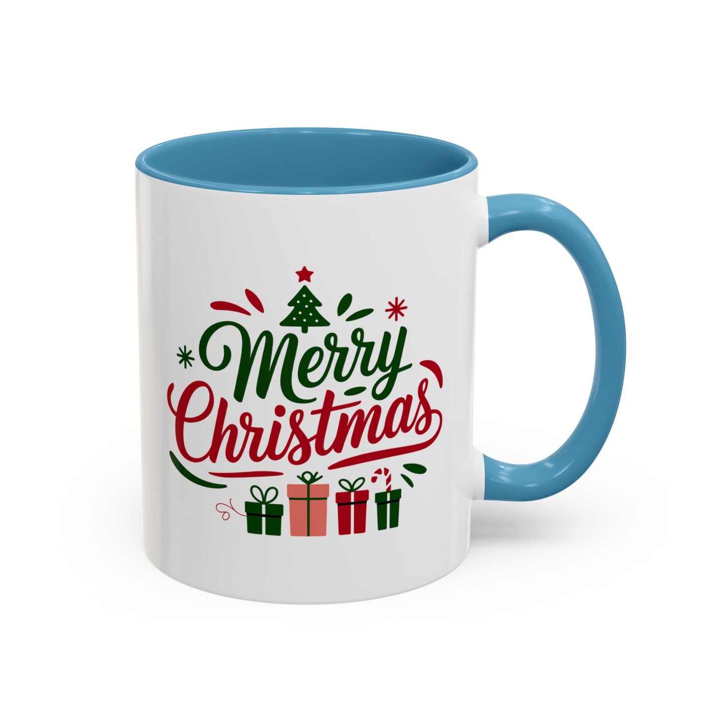 Christmas Mug - Merry Christmas Green & Red Text Tree Snowflakes Presents