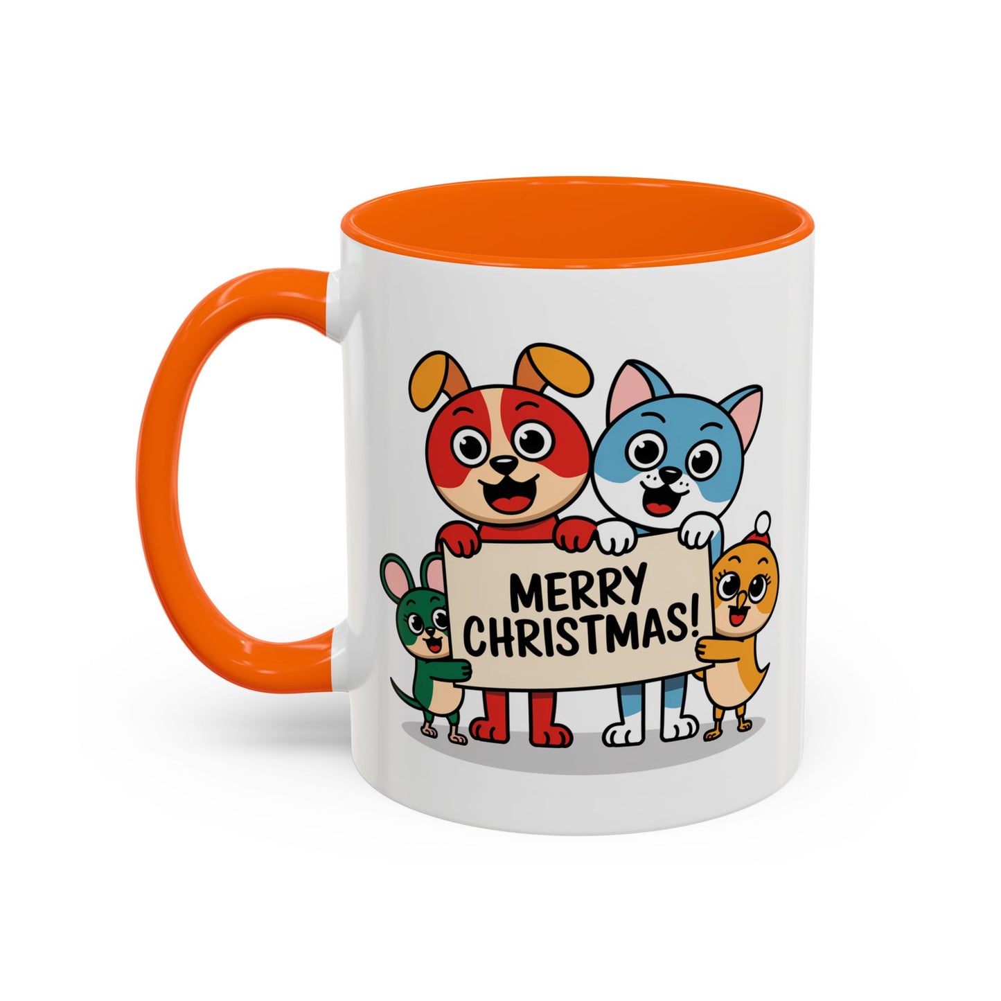 Christmas Mug - Merry Christmas Black Text Mouse Dog Cat Bird