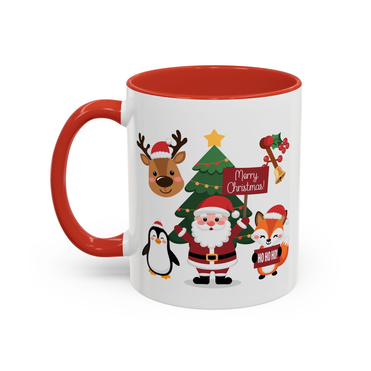 Christmas - Merry Christmas White Text Santa Reindeer Penguin Fox