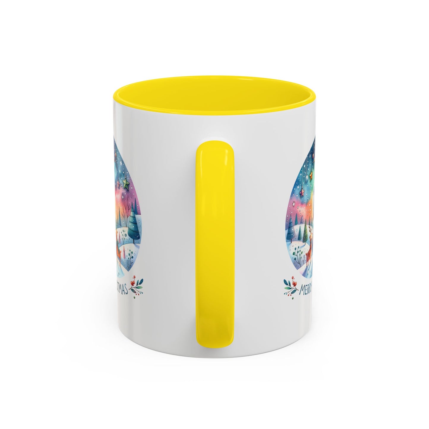 Christmas Mug - Merry Christmas Blue Text Snowman Star Reindeer