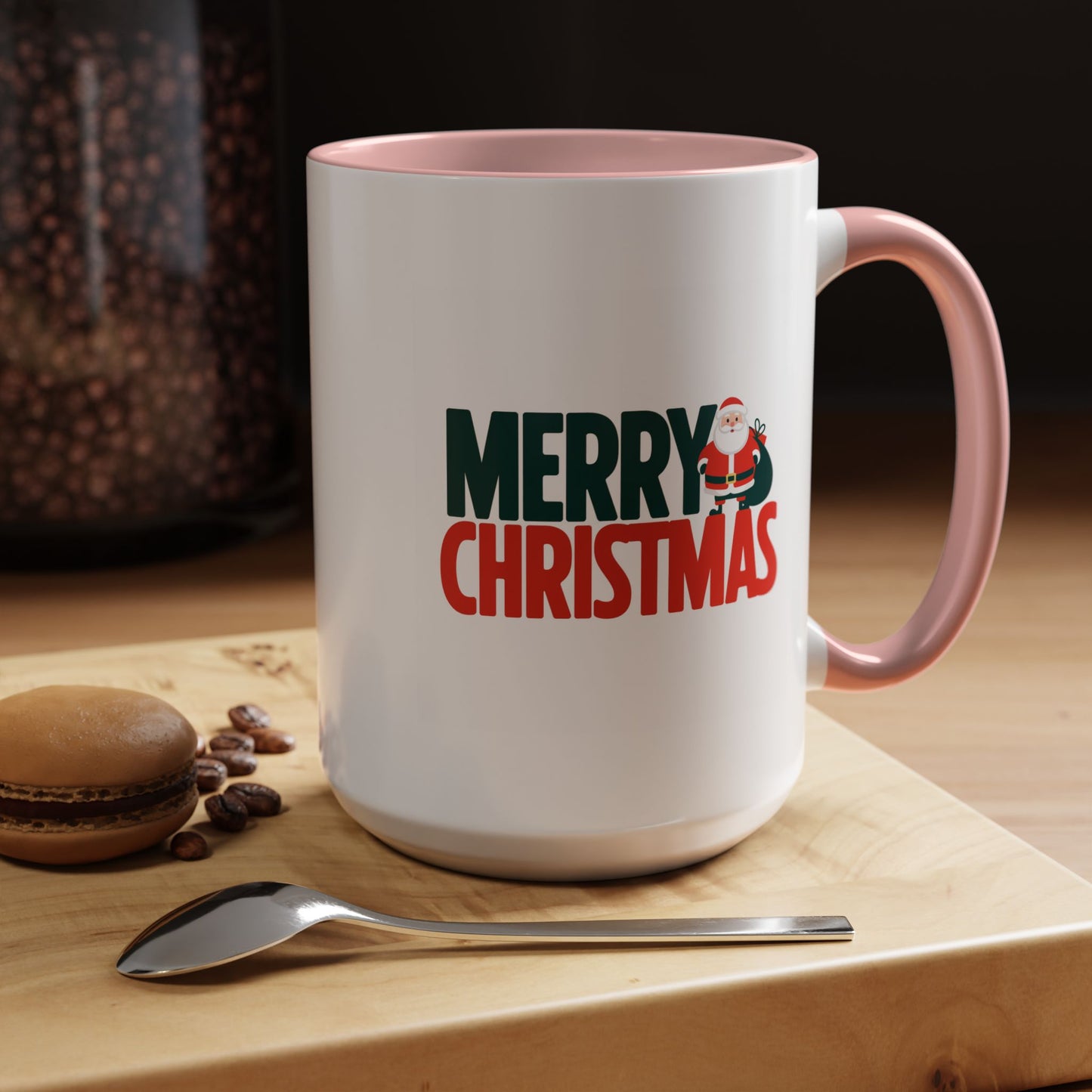 Christmas Mug - Merry Christmas Green & Red Text Santa Bag