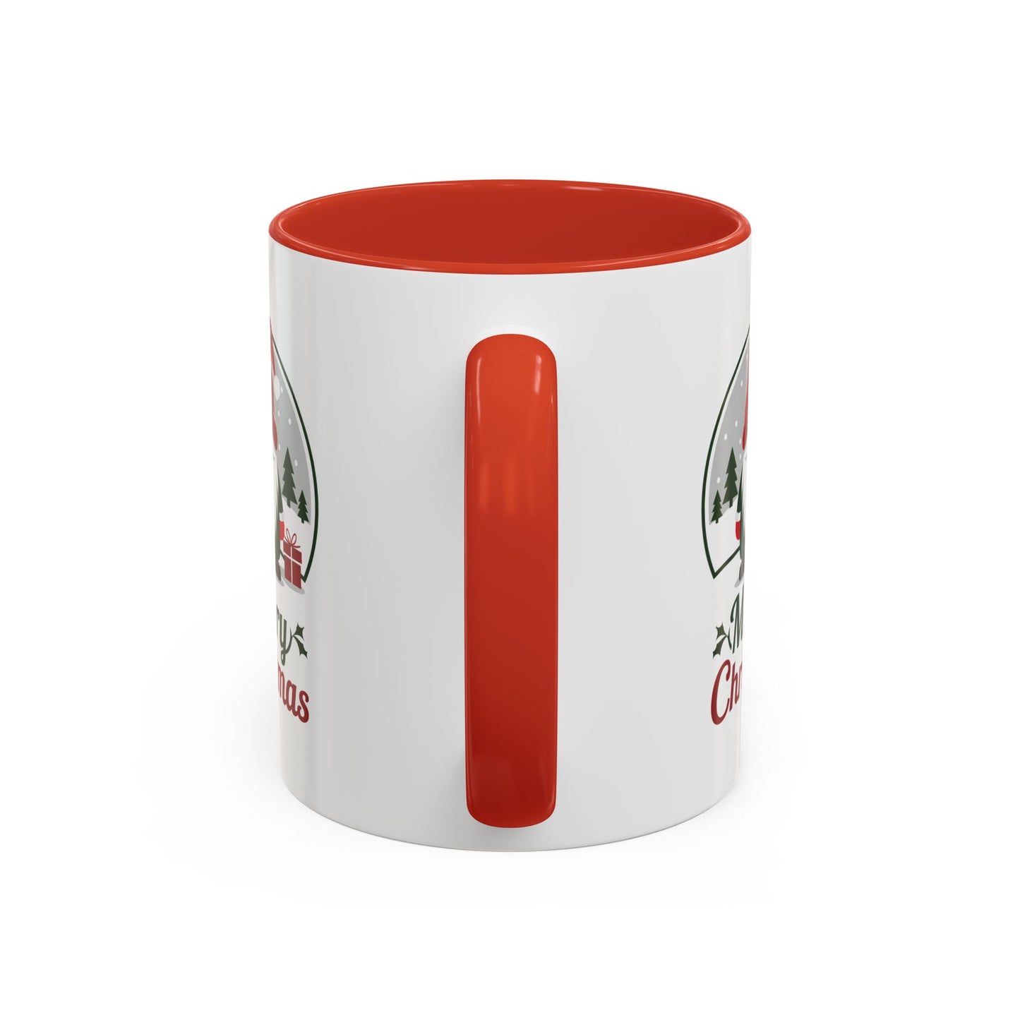 Christmas Mug - Merry Christmas Green & Red Text Gnome Present Trees