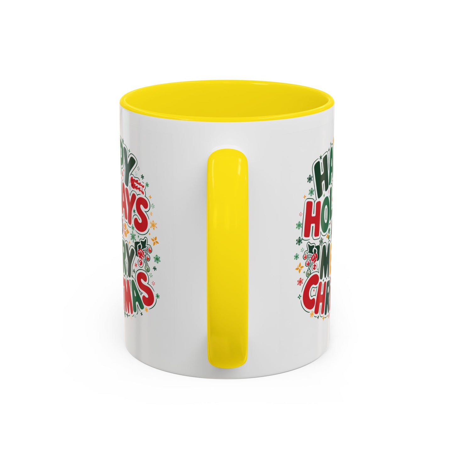 Christmas Mug - Happy Holidays and Merry Christmas Blue Green Yellow Red Text
