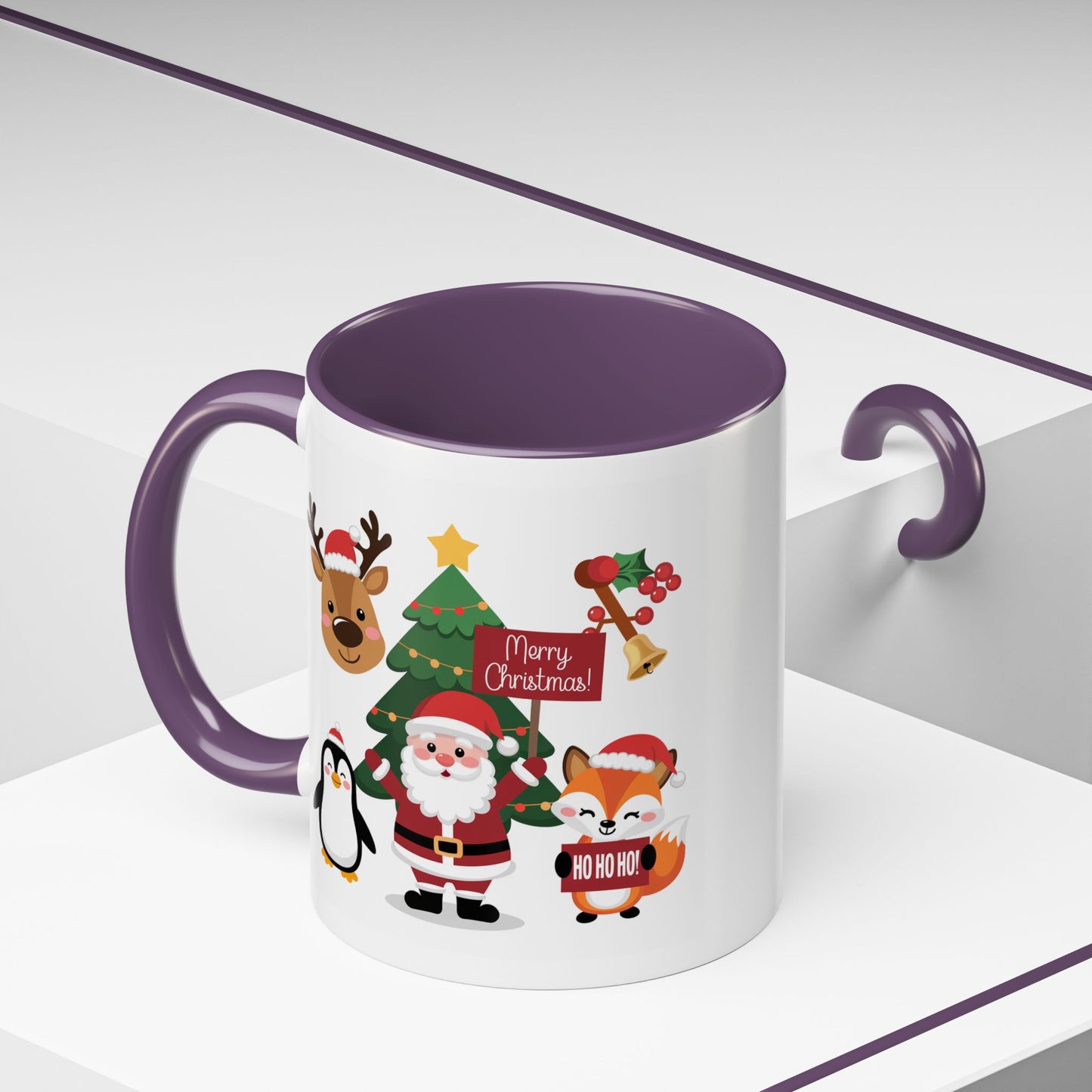 Christmas - Merry Christmas White Text Santa Reindeer Penguin Fox