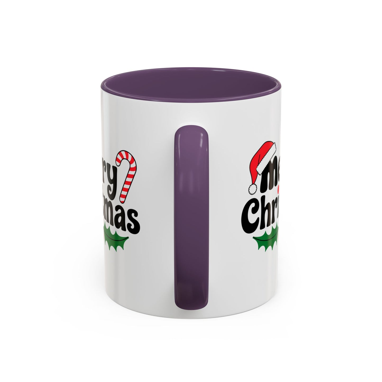 Christmas Mug - Merry Christmas Black Text Hat Candy Cane Mistletoe