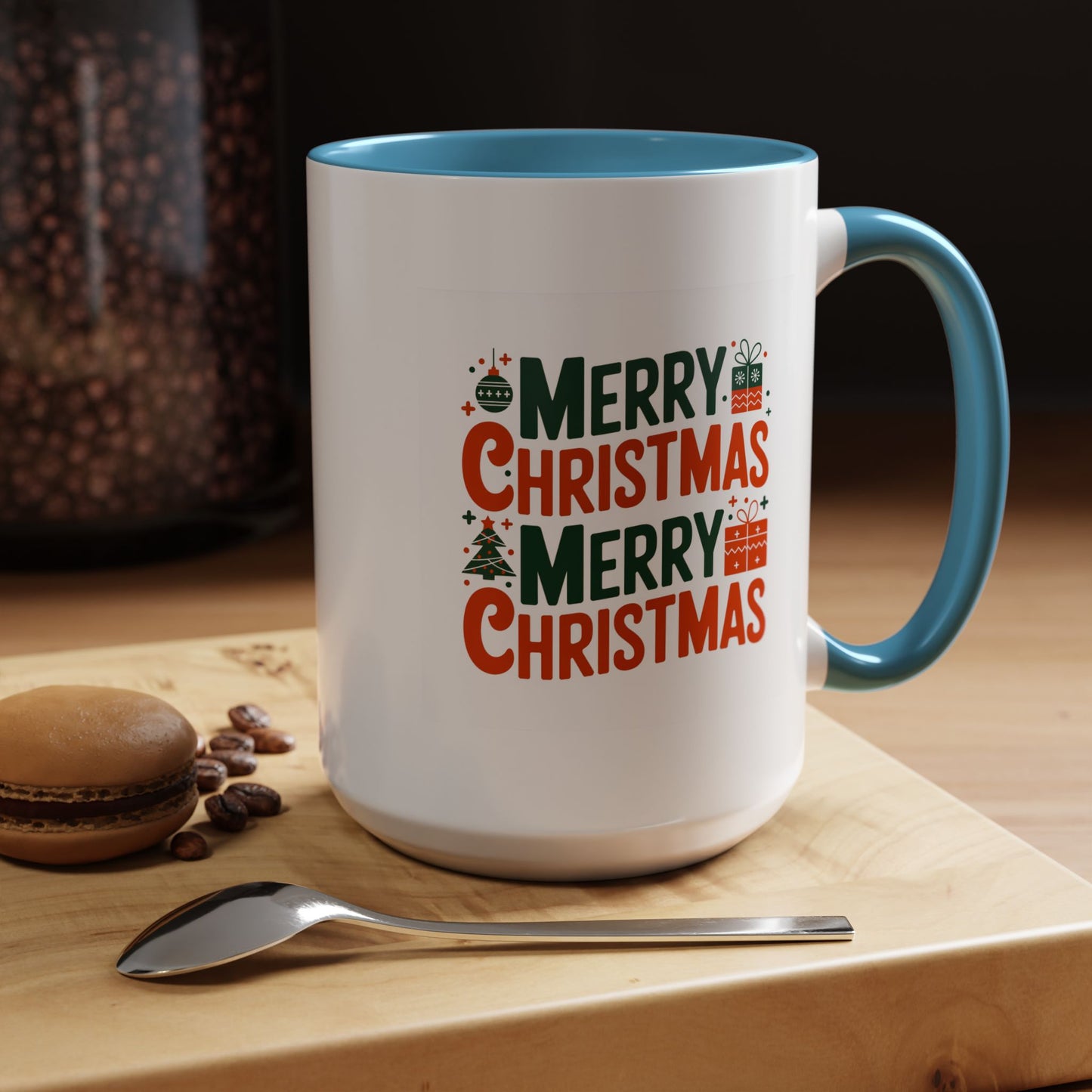 Christmas Mug - Green & Red Text Tree Presents