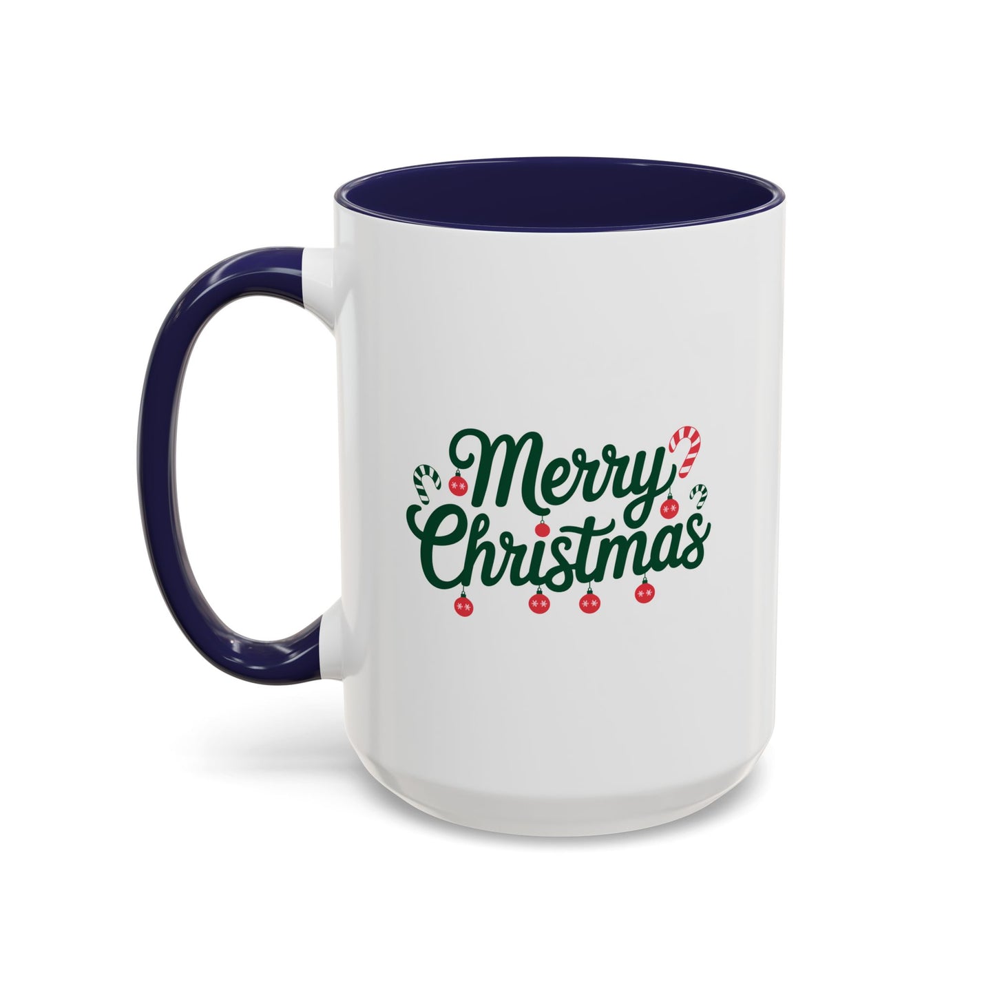 Christmas Mug - Merry Christmas Green Text Ornaments Candy Canes
