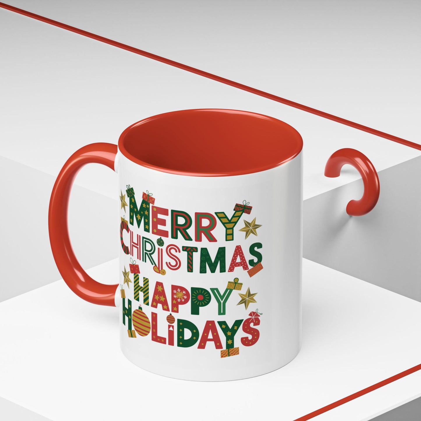 Christmas Mug - Merry Christmas Happy Holidays Decorative Text