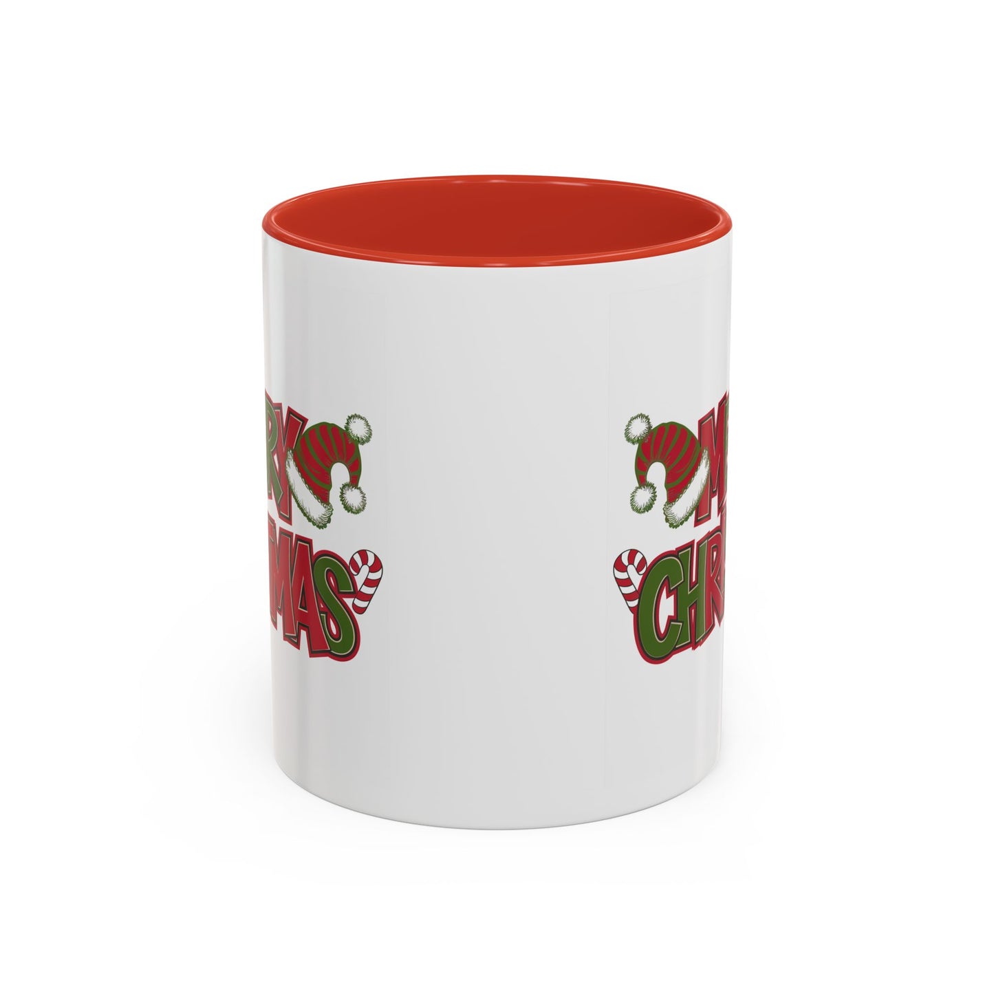 Christmas Mug - Merry Christmas Red & Green Text Hats Candy Canes