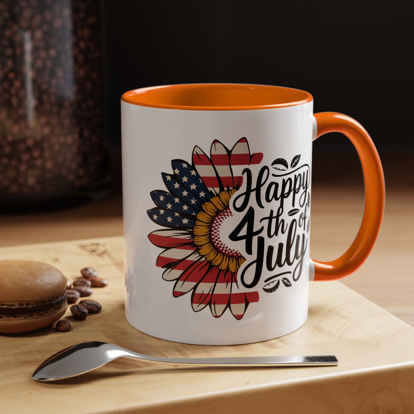 4th of July Mug - Happy 4th of July Sunflower USA Flag