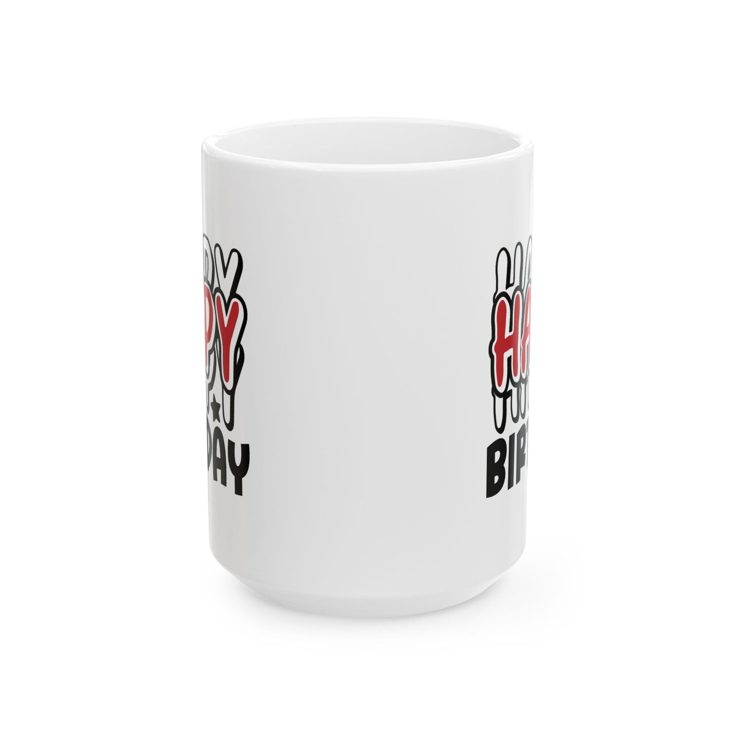Birthday Mug - Happy Birthday Red White & Black Text