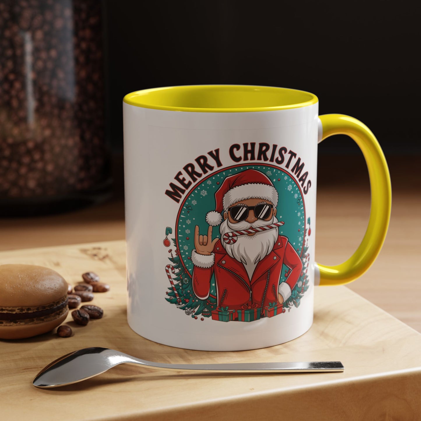 Christmas Mug - Merry Christmas Black & Red Text Cool Santa