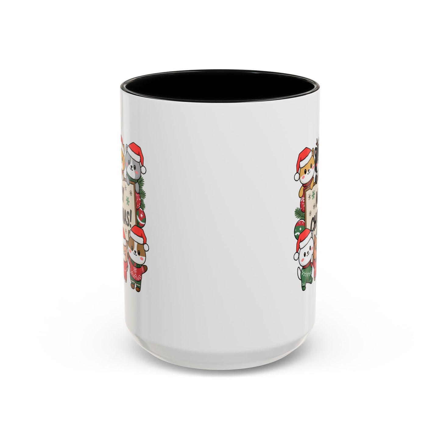 Christmas Mug - Merry Christmas Black Text Cute Animals