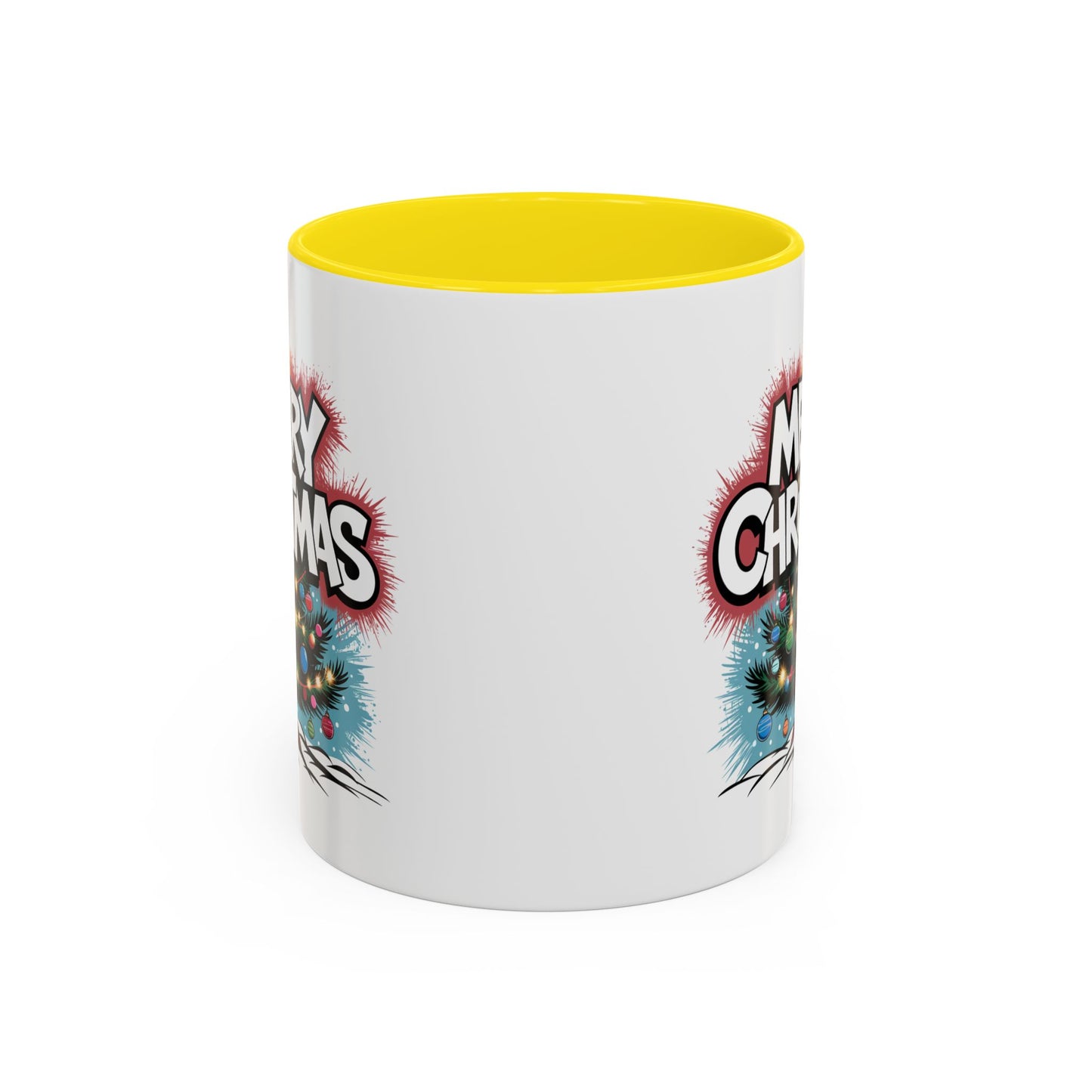 Christmas Mug - Merry Christmas White & Red Text Tree Lights