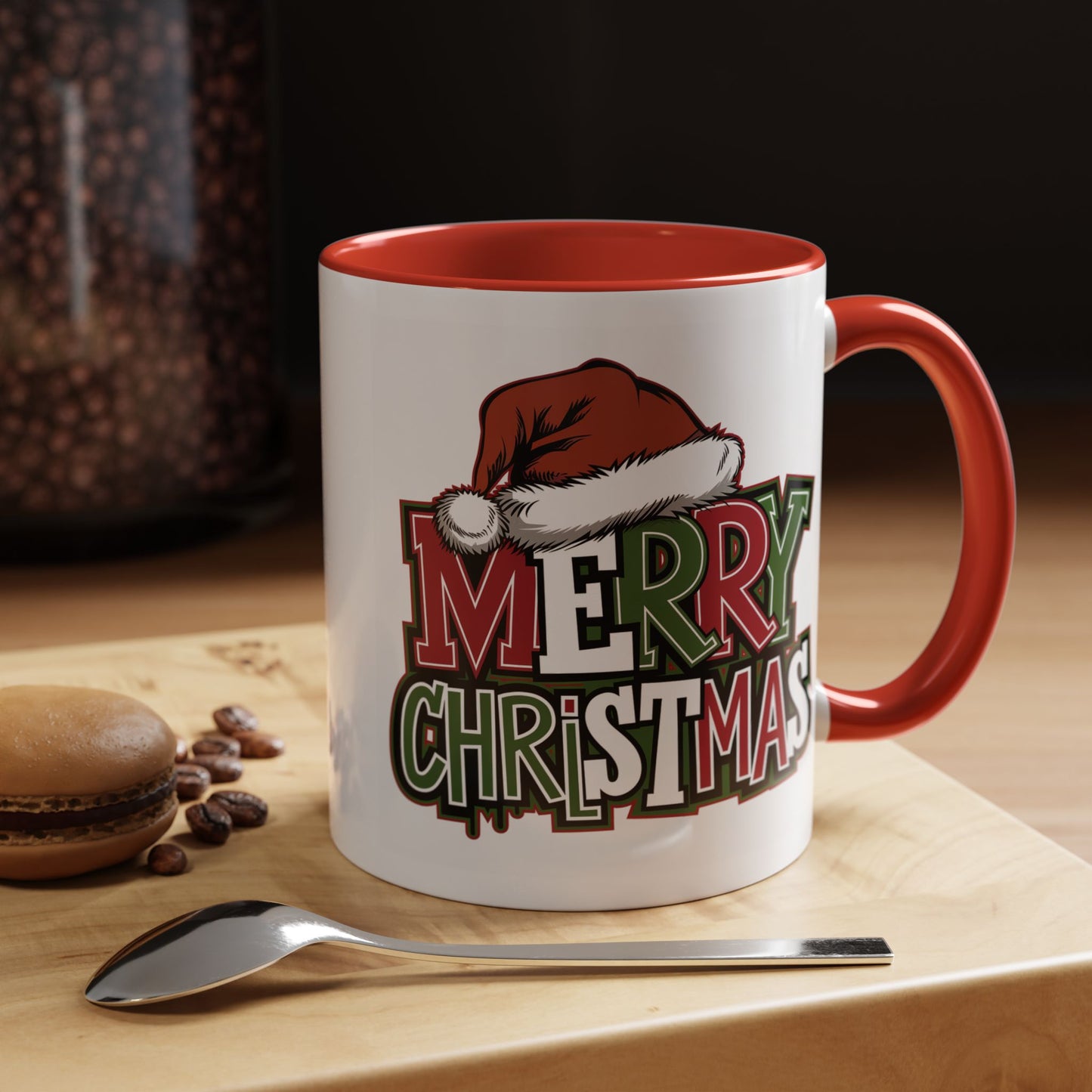 Christmas Mug - Merry Christmas Red Green & White Graffiti Hat