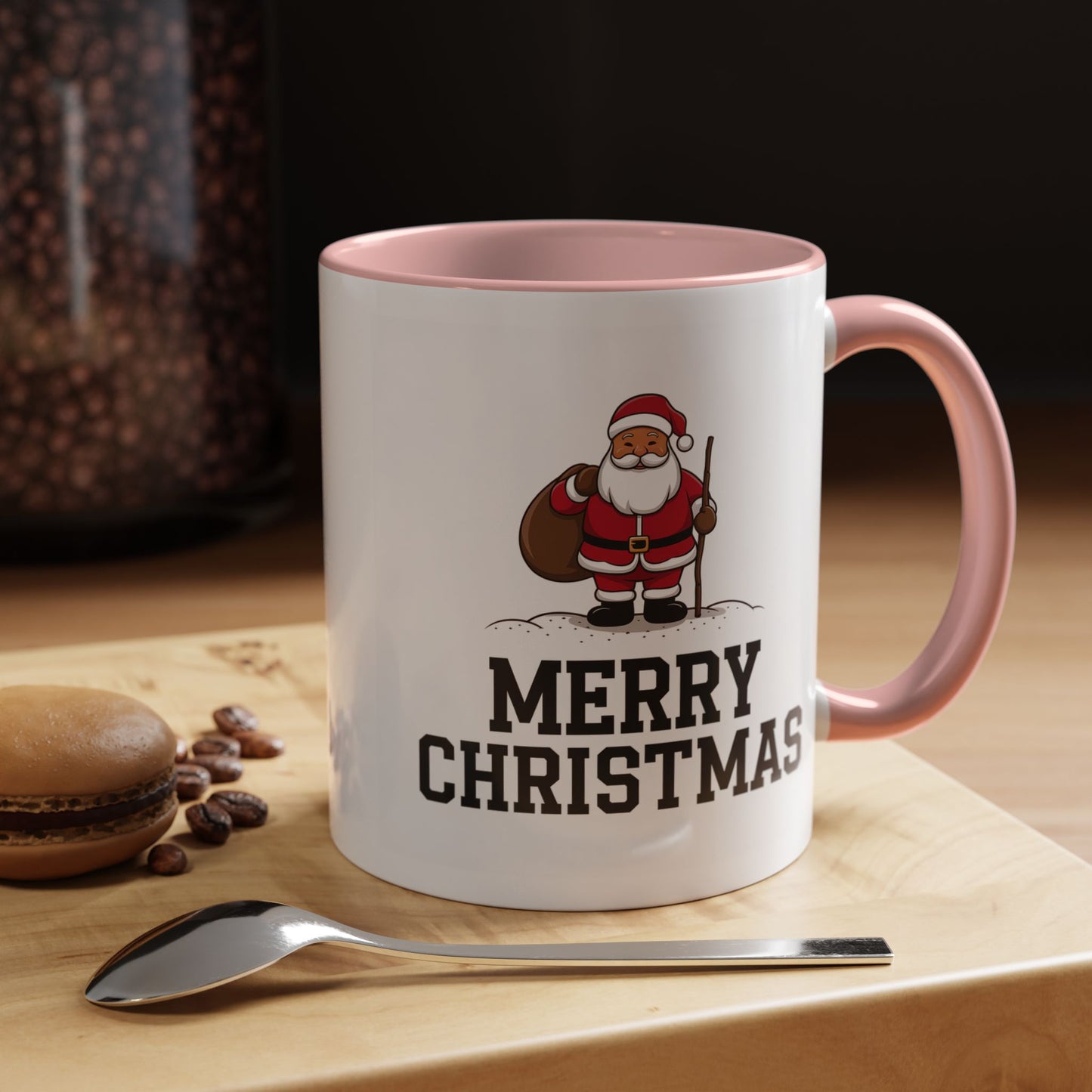 Christmas Mug - Merry Christmas Black Text Santa Walking