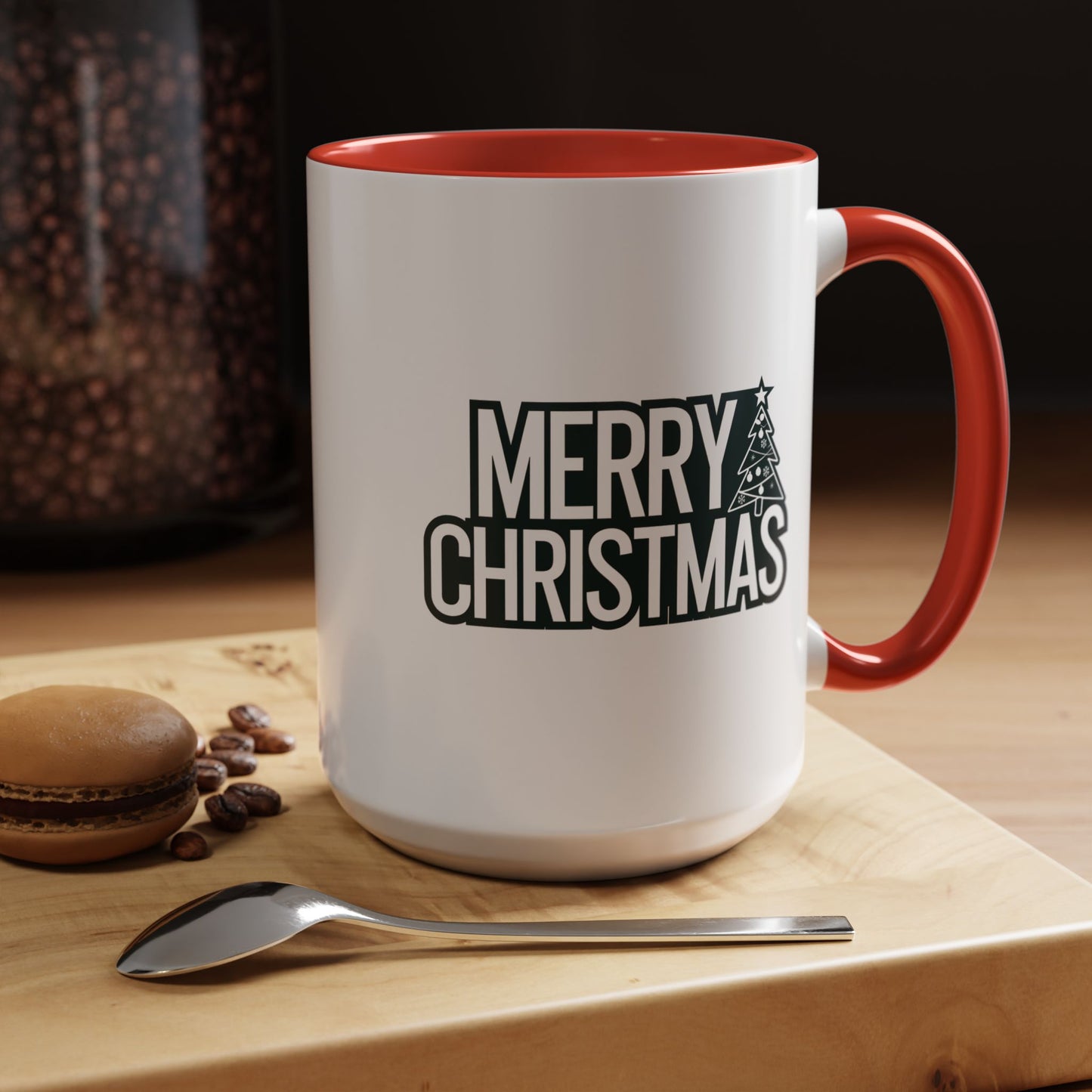Christmas Mug - Merry Christmas White & Black Text Tree