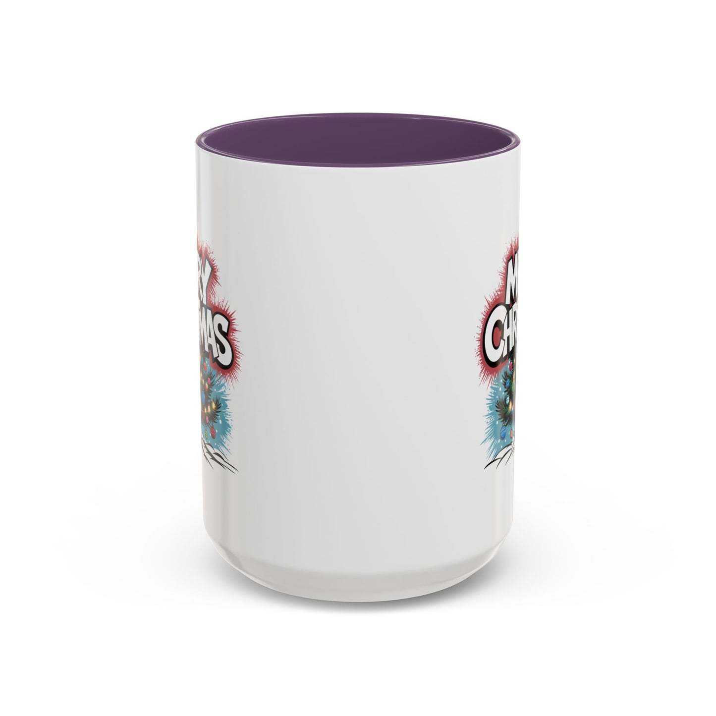 Christmas Mug - Merry Christmas White & Red Text Tree Lights