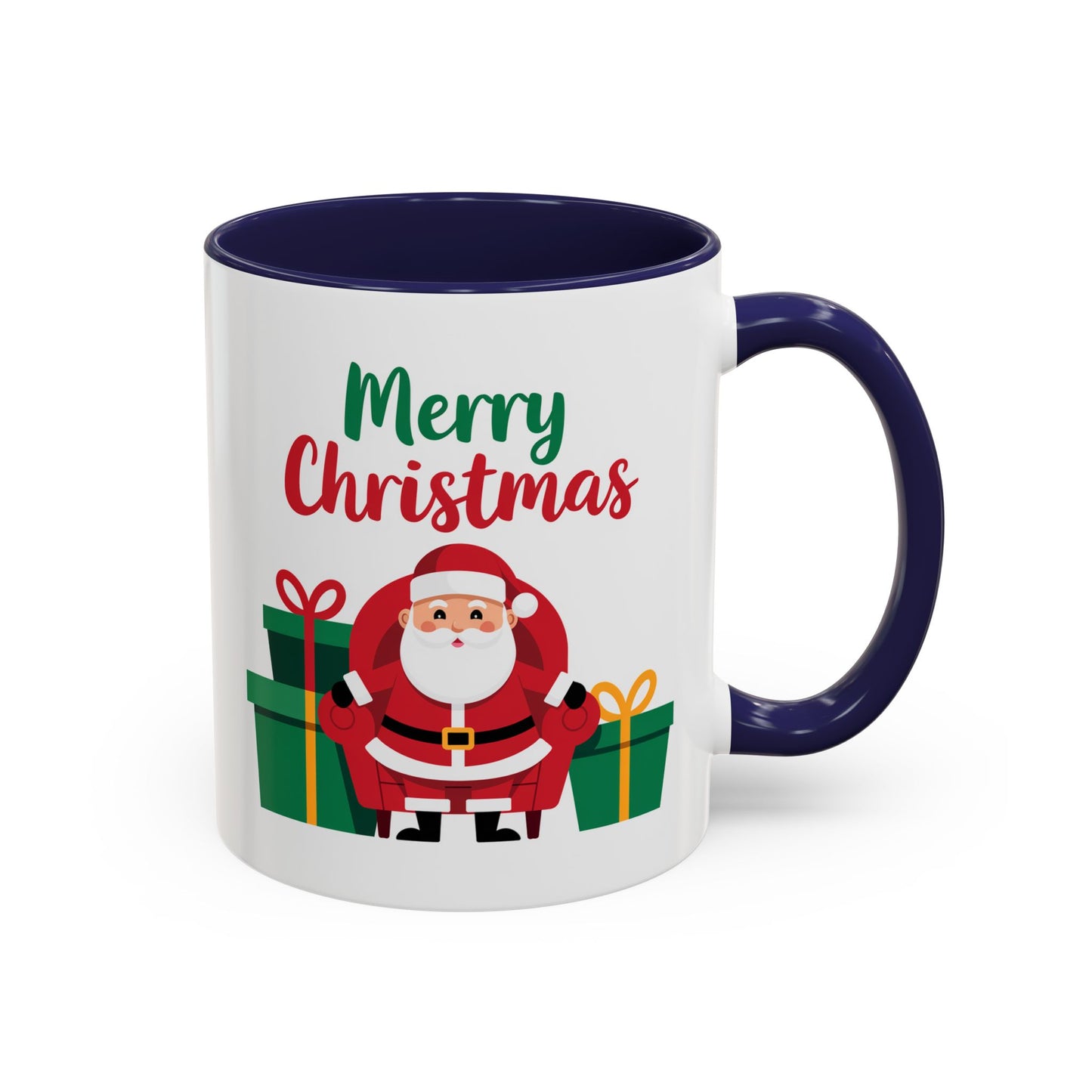 Christmas Mug - Merry Christmas Green & Red Text Santa Presents