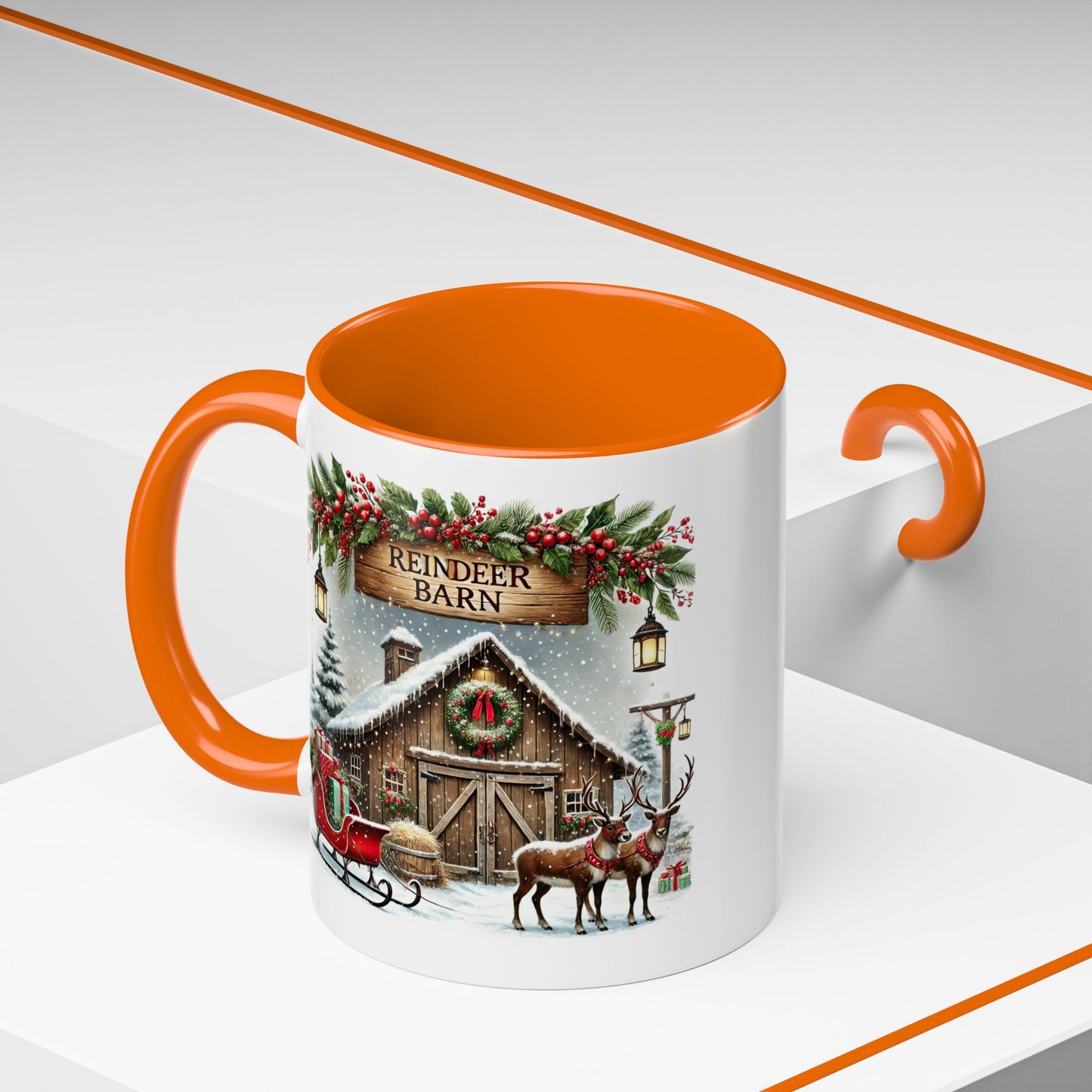 Christmas Mug - Reindeer Barn Sleigh Reindeer
