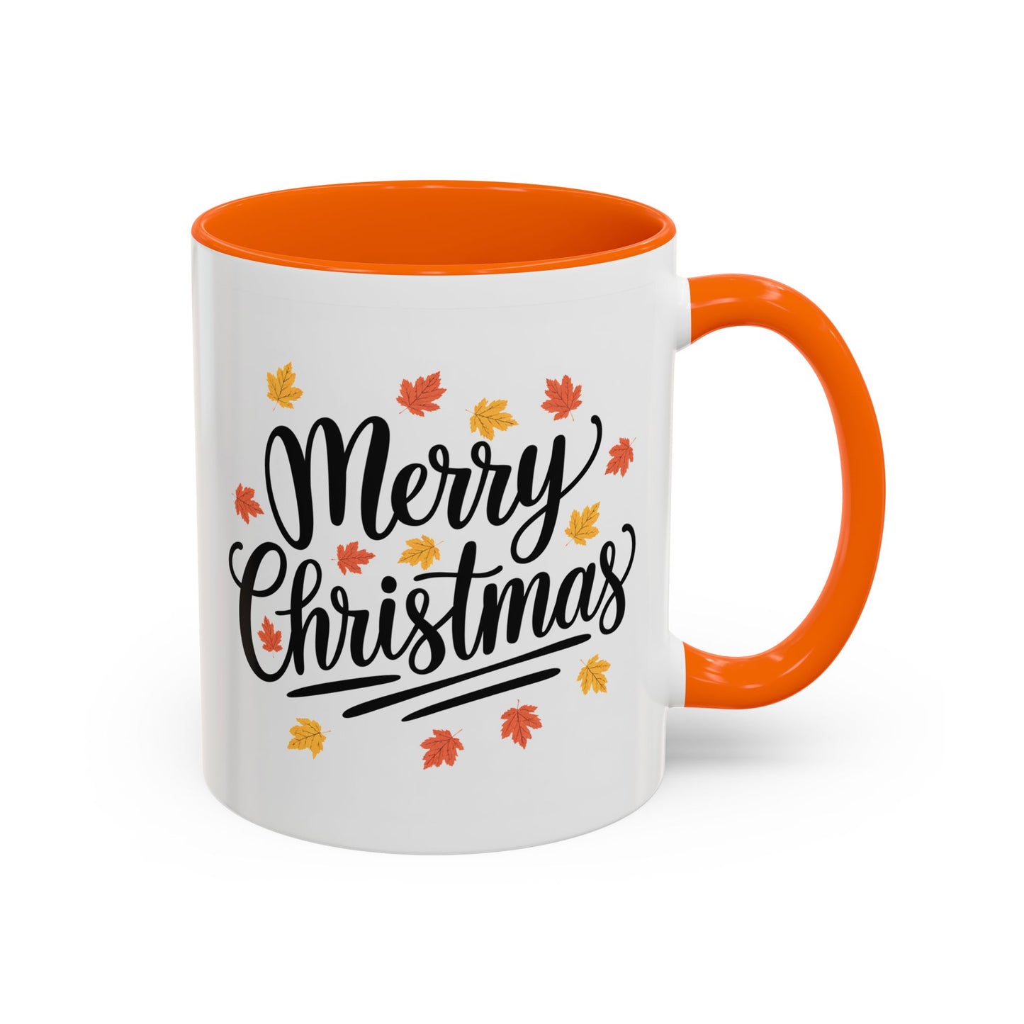 Christmas Mug - Merry Christmas Black Text Fall Leaves
