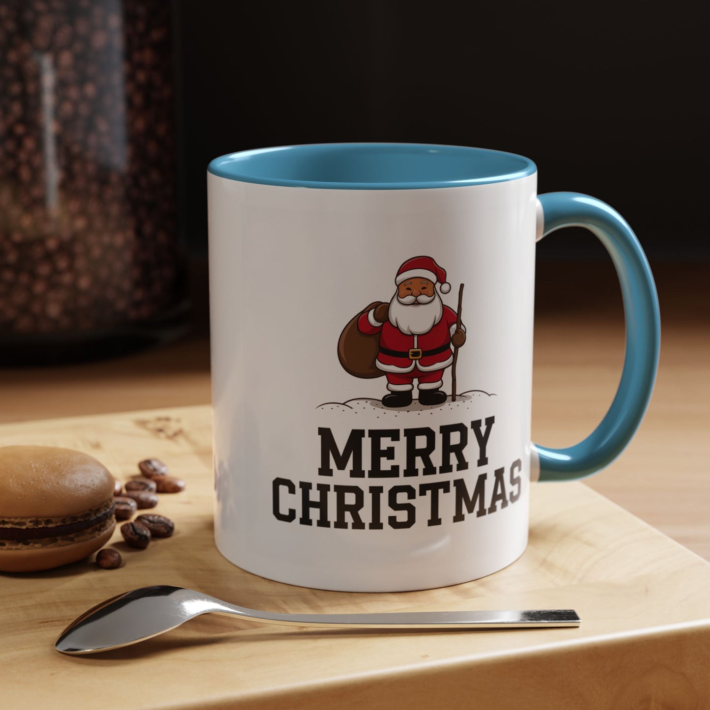 Christmas Mug - Merry Christmas Black Text Santa Walking