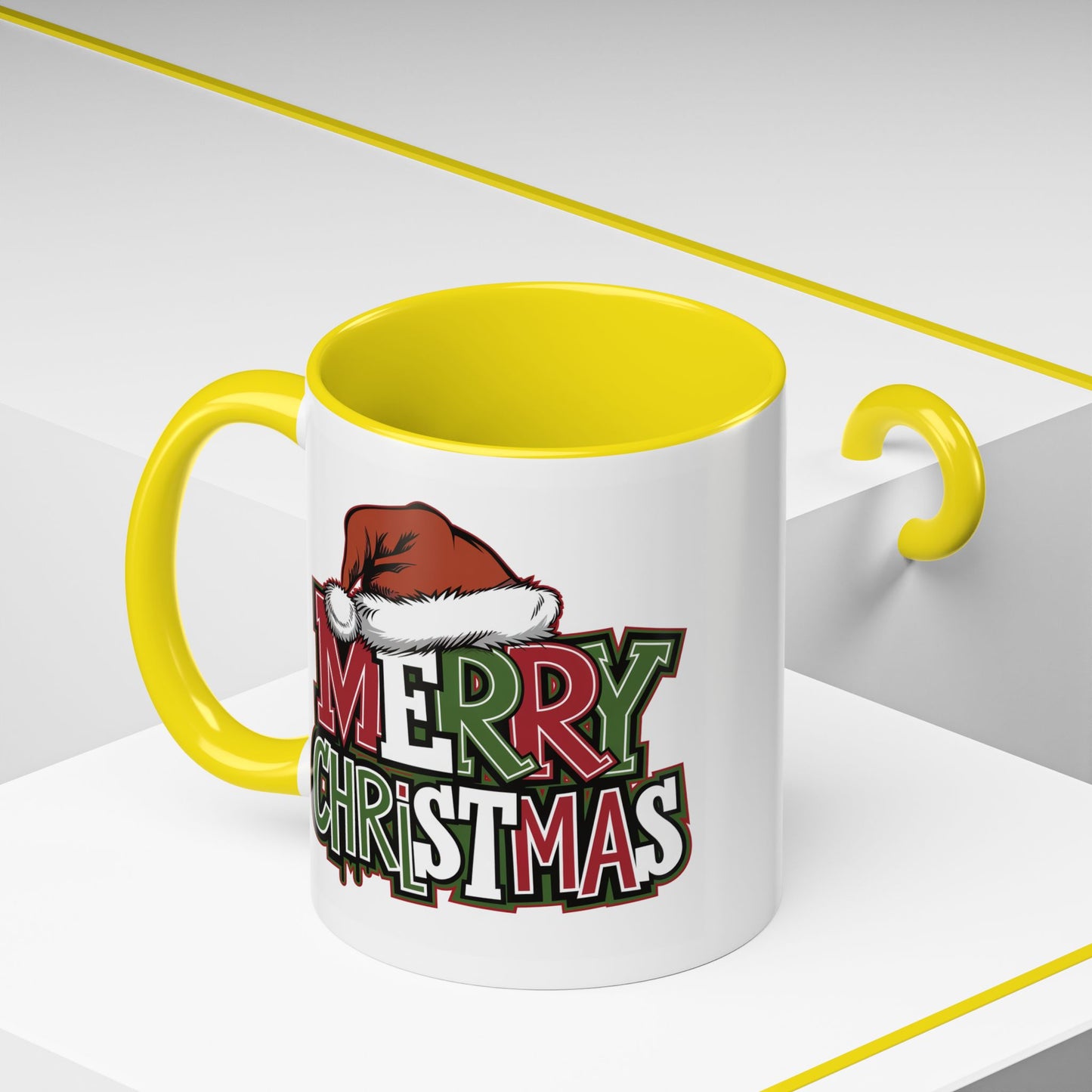 Christmas Mug - Merry Christmas Red Green & White Graffiti Hat