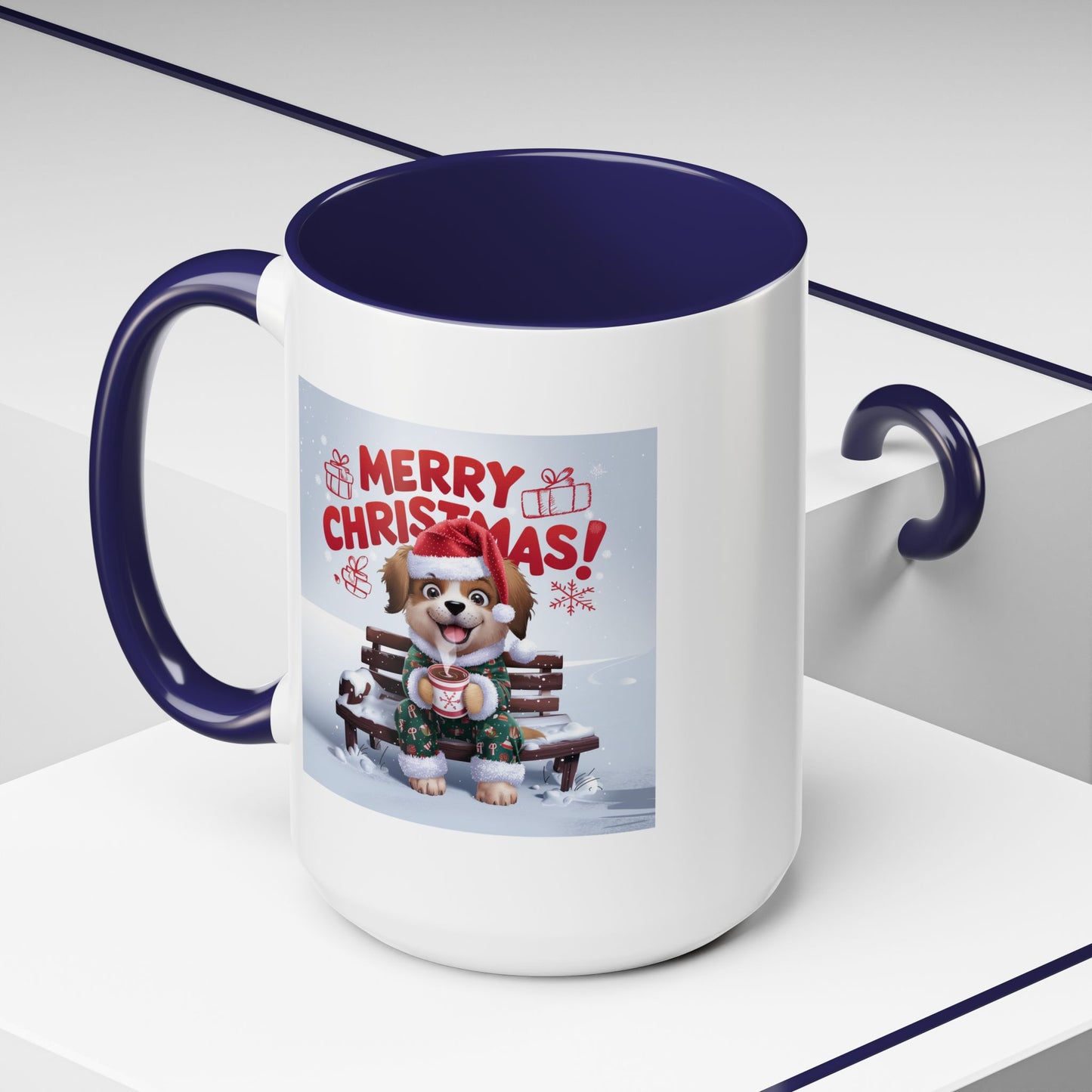 Christmas Mug - Merry Christmas Red Text Puppy Green Top 2
