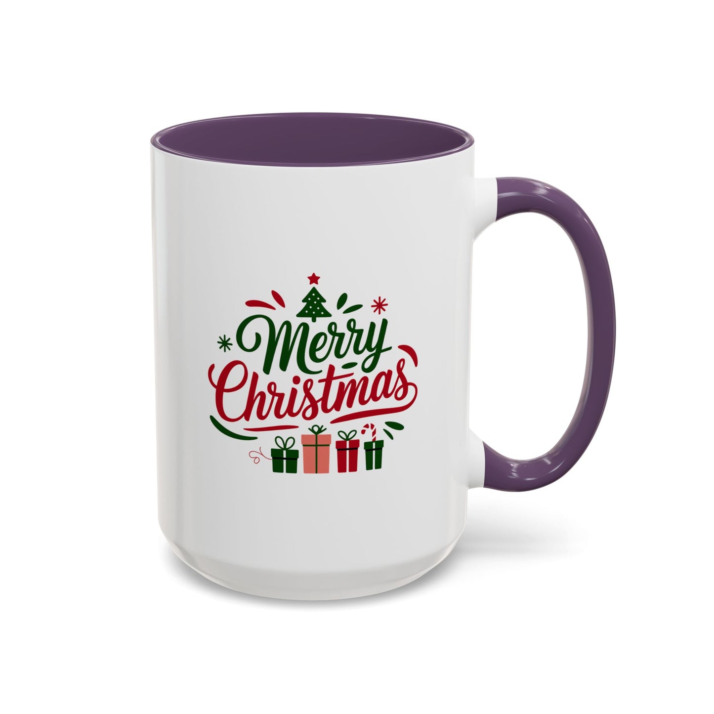 Christmas Mug - Merry Christmas Green & Red Text Tree Snowflakes Presents