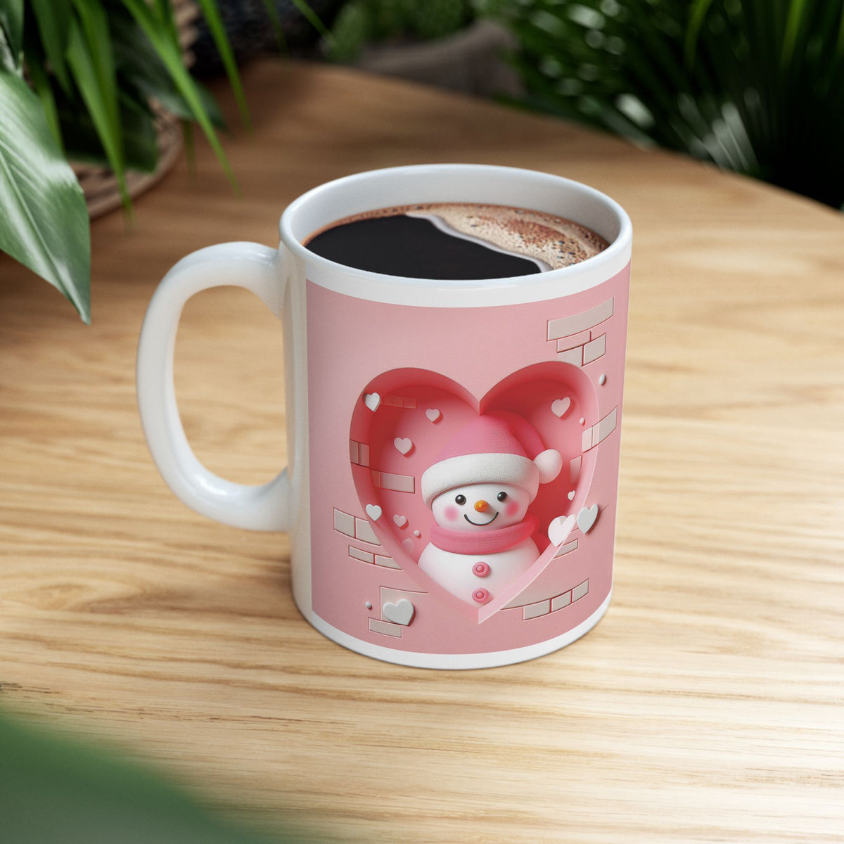 Chirstmas Mug - Pink Snowman Heart