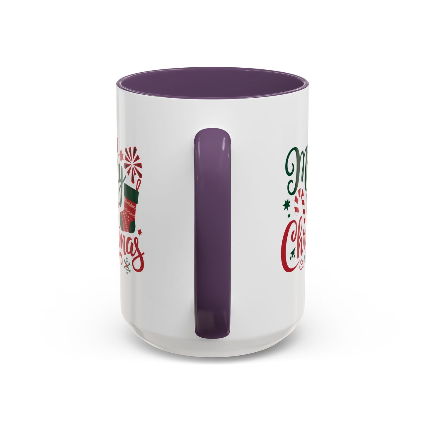Christmas Mug - Merry Christmas Green & Red Text Star Candy Cane Stocking Snowflake
