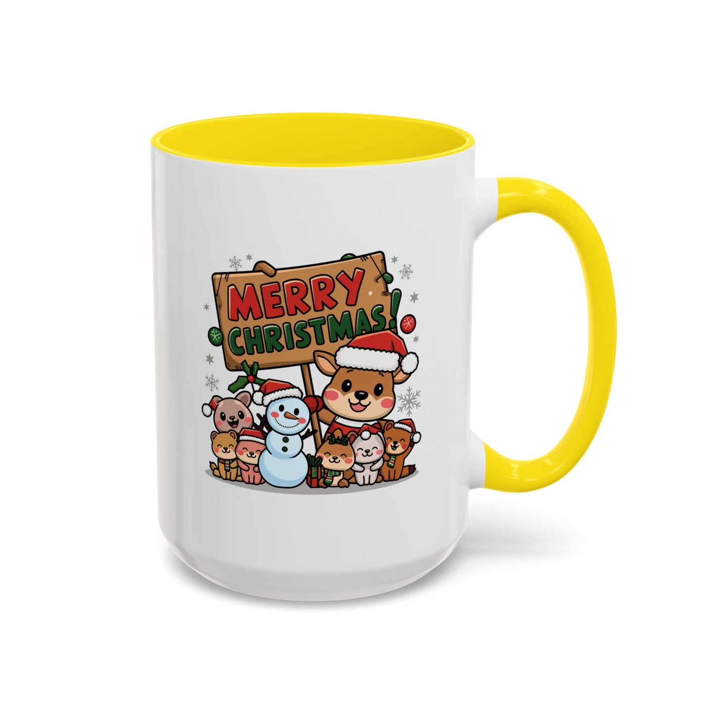 Christmas Mug - Merry Christmas Red & Green Text Reindeer Snowman