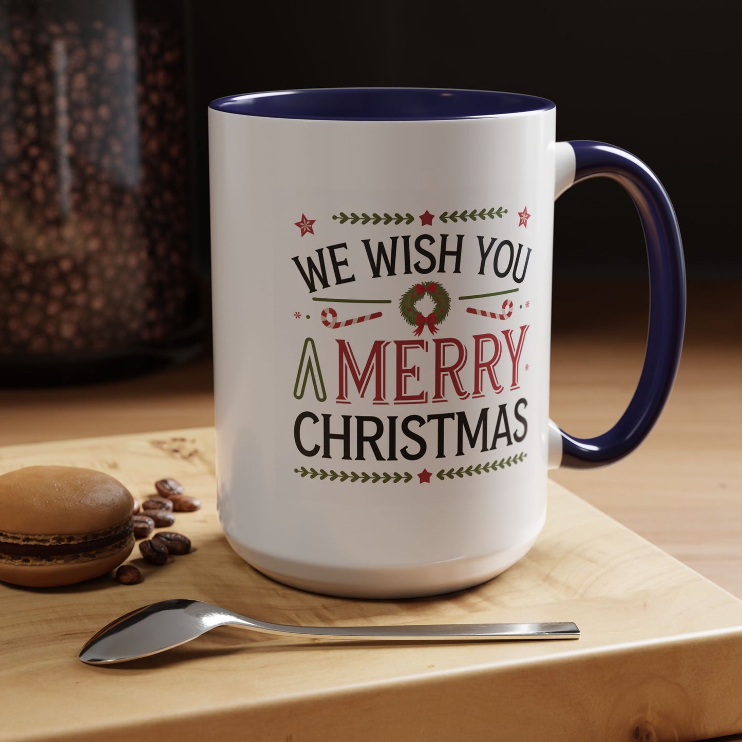 Christmas Mug - We Wish You a Merry Christmas Blue Green & Red Text
