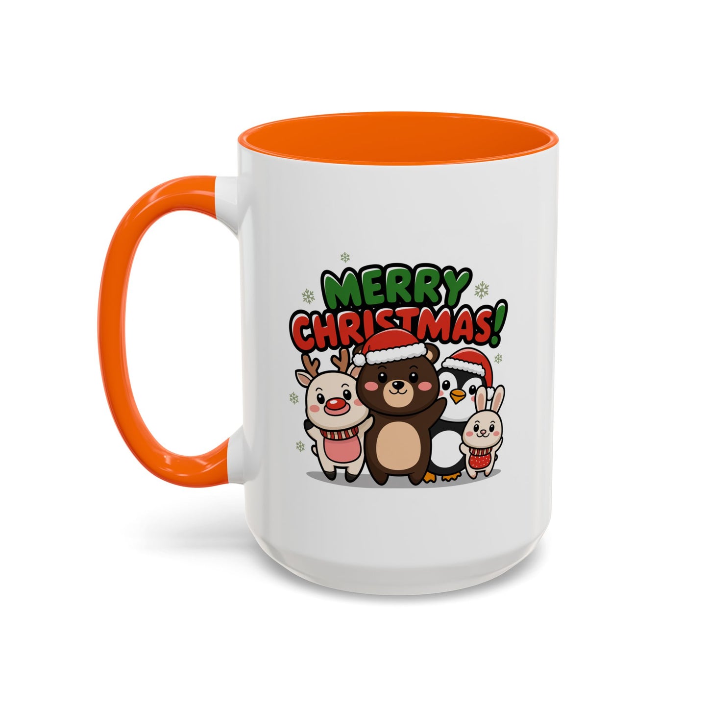 Christmas Mug - Merry Christmas Green & Red Text Cute Animals