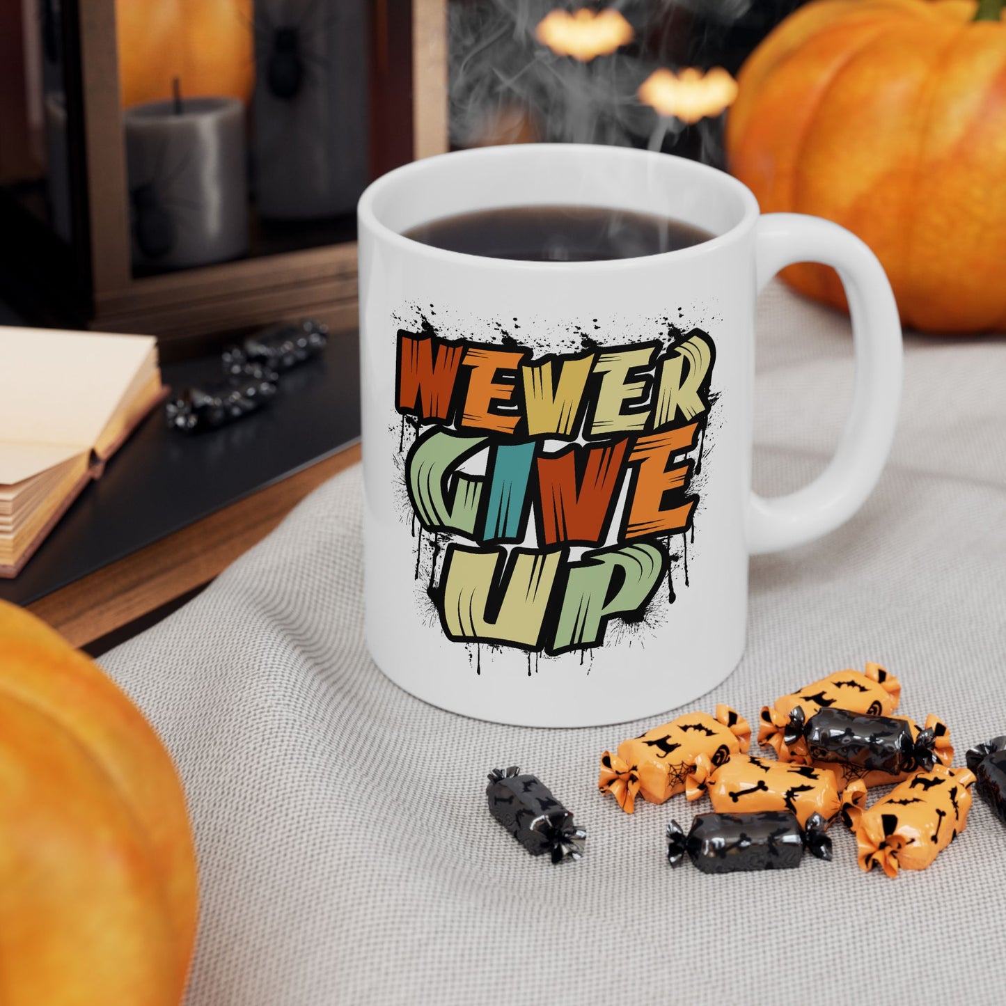 Motivation Mug - Never Give Up Spray paint