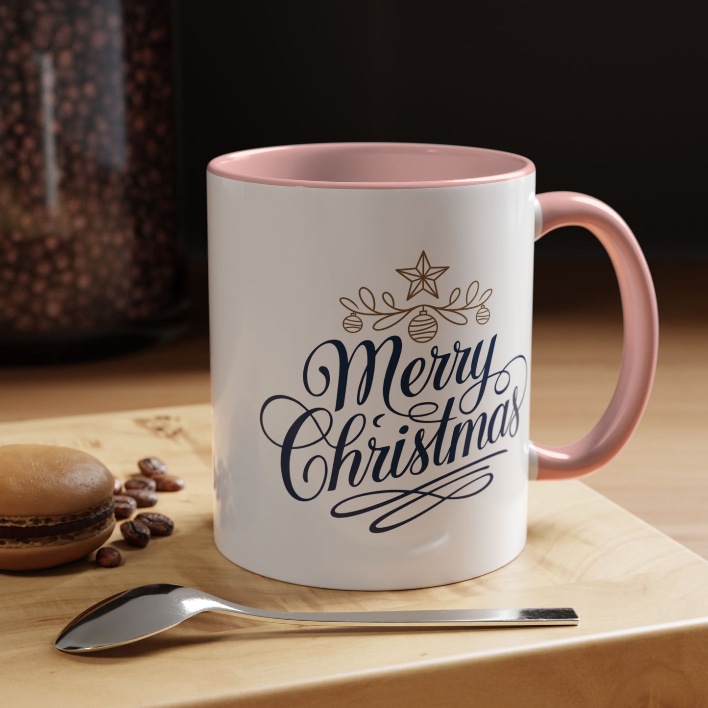 Christmas Mug - Merry Christmas Blue Text Gold Ornaments
