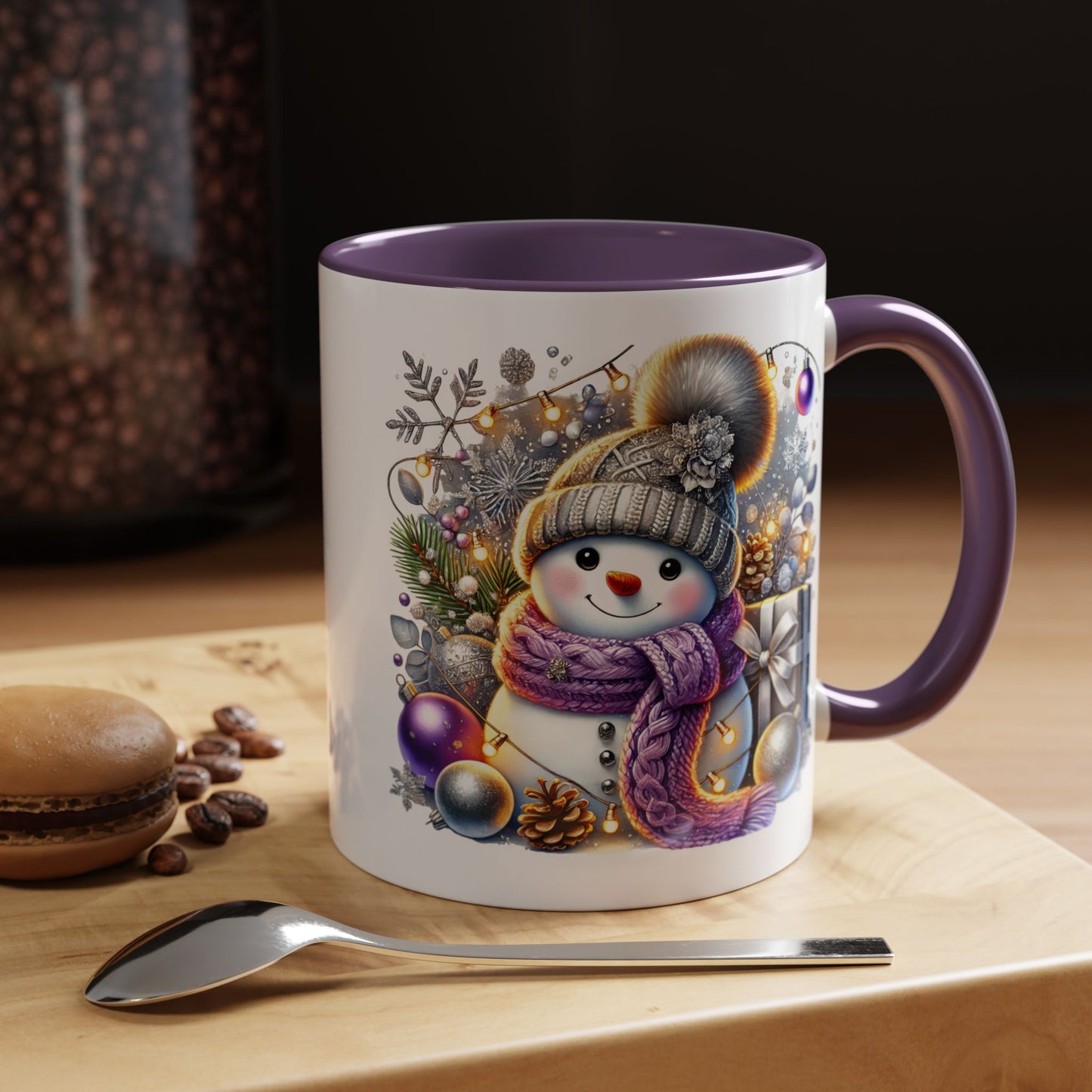 Christmas Mug - Purple and Silver Snowman