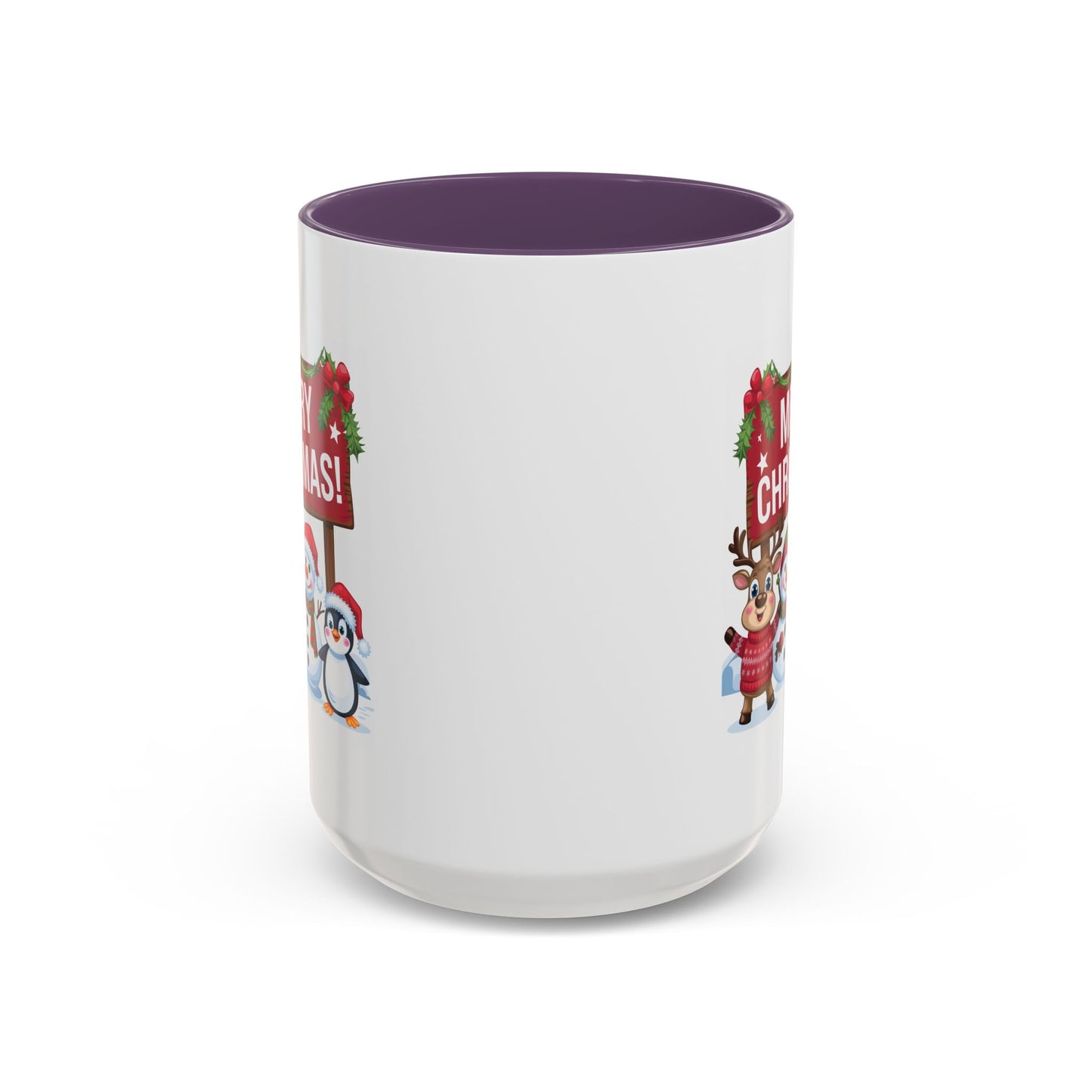 Christmas Mug - Merry Christmas White Text Reindeer Snowmen Penguin