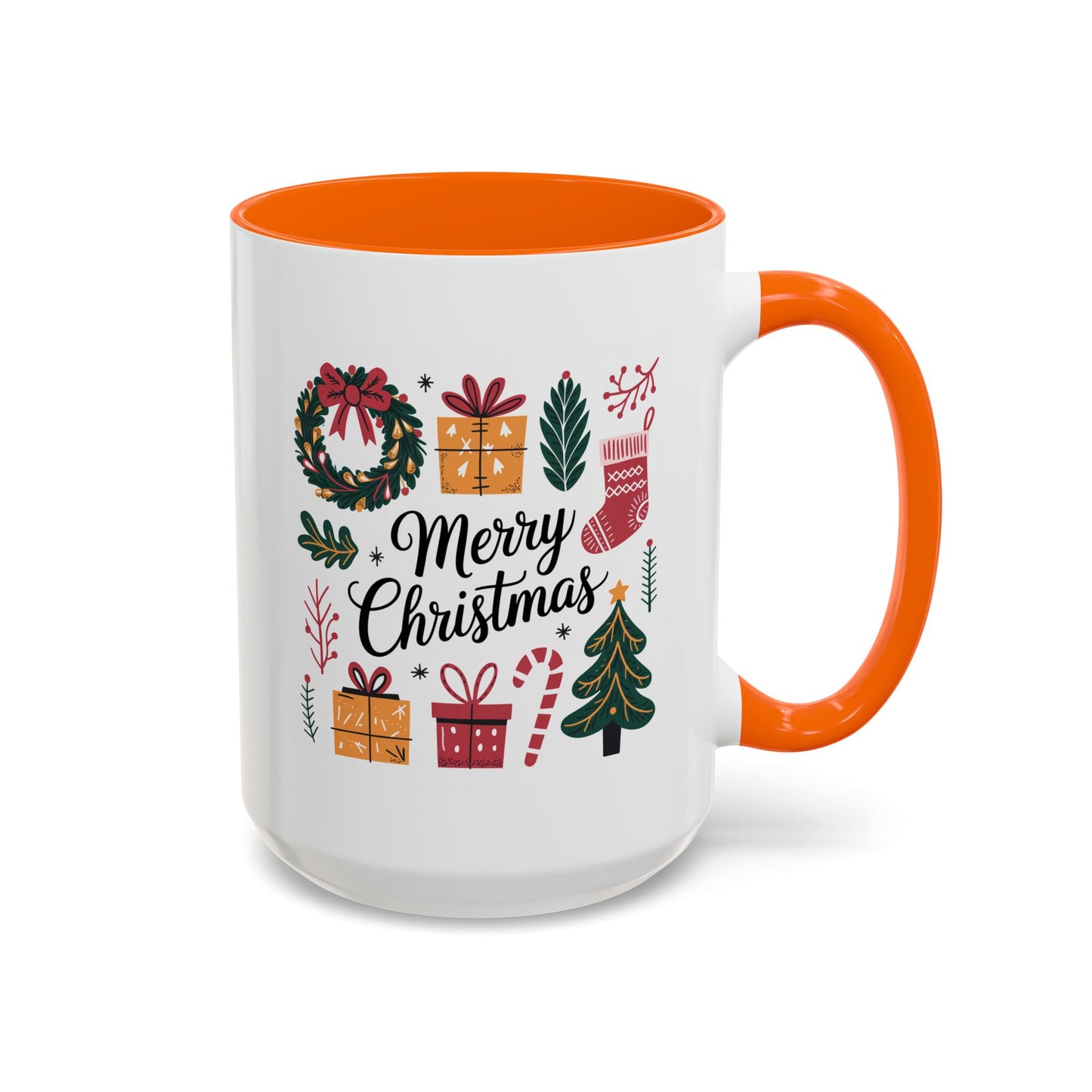 Christmas Mug - Merry Christmas Green Text Presents Tree Candy Cane